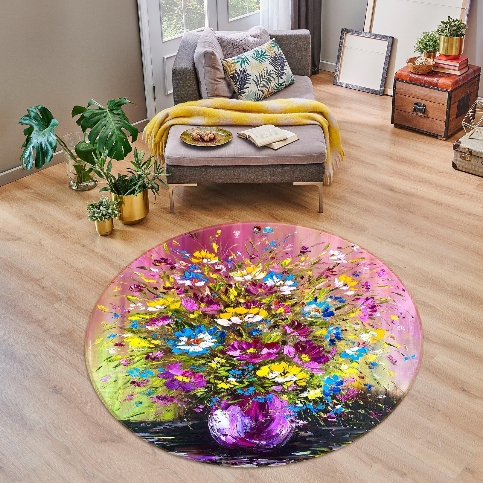 3D Petal Bouquet 771 Skromova Marina Rug Round Non Slip Rug Mat