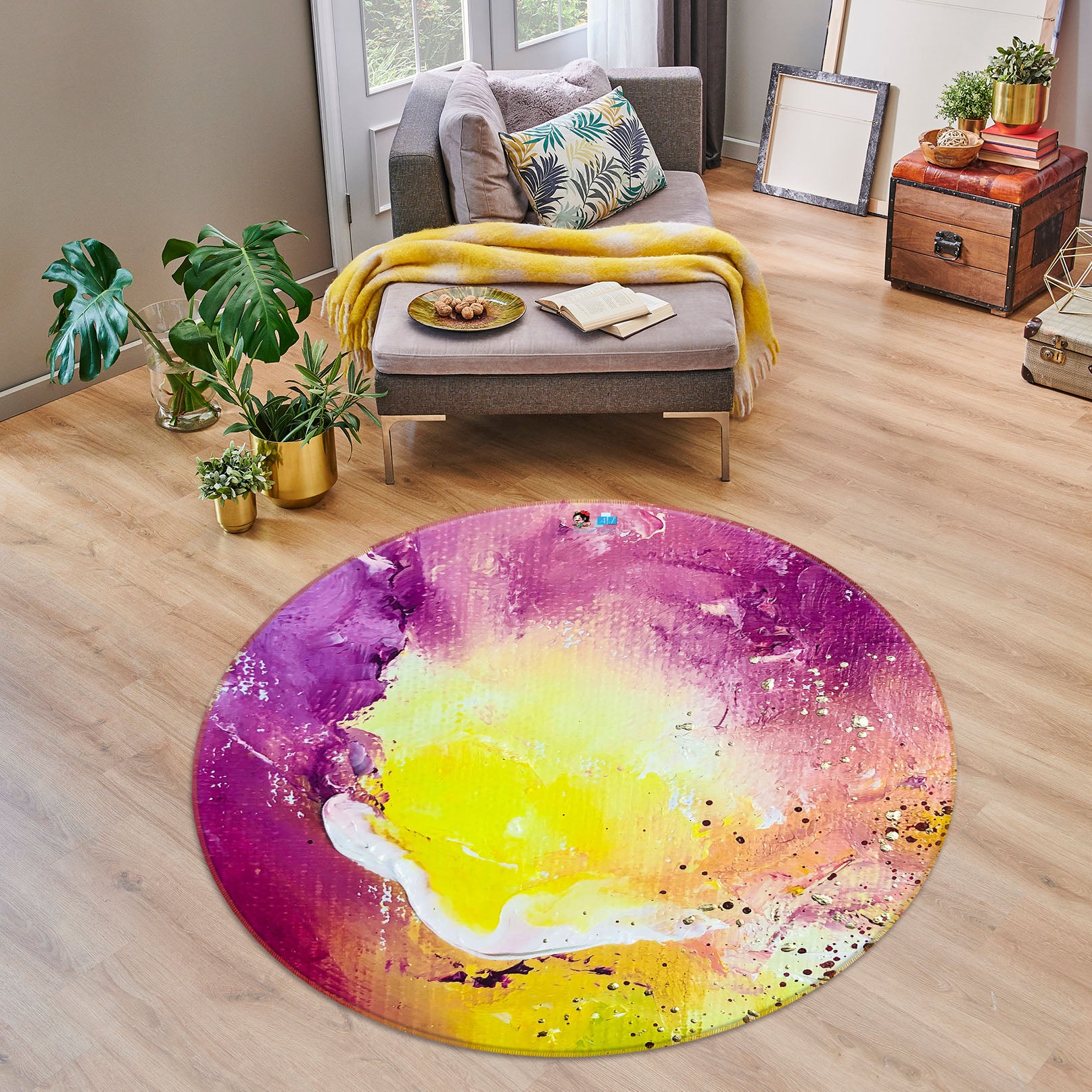 3D Purple Pigment 931 Skromova Marina Rug Round Non Slip Rug Mat