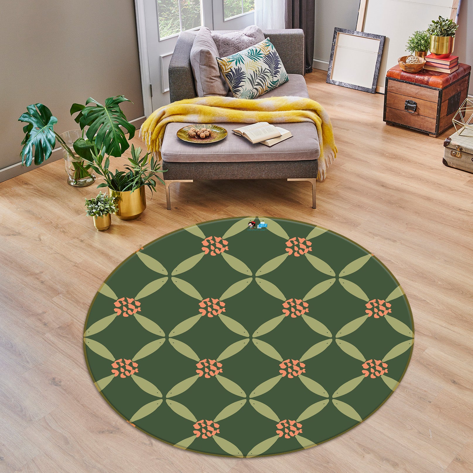 3D Green Pattern Flowers Leaves 10504 Kashmira Jayaprakash Rug Round Non Slip Rug Mat