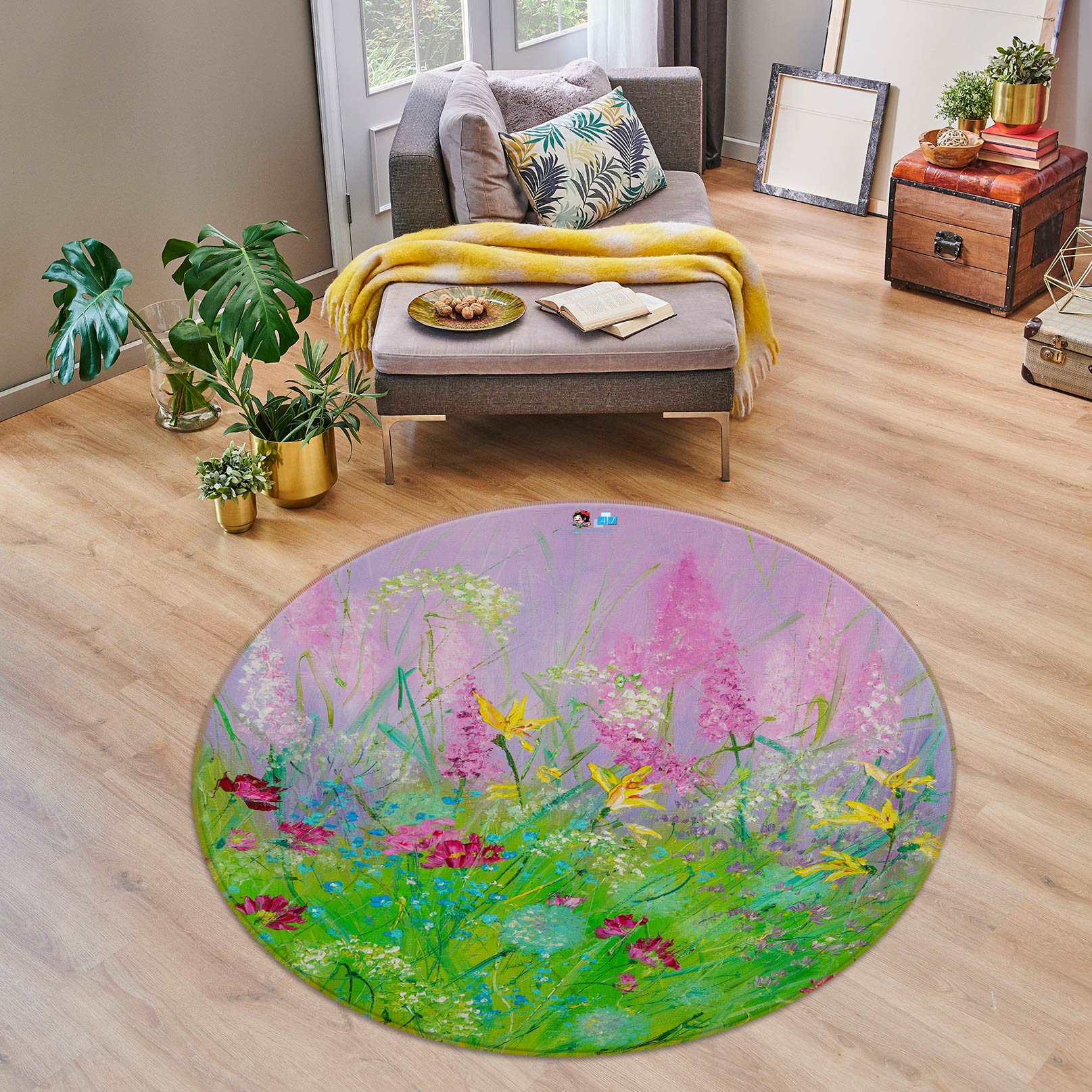 3D Green Grass Flower 796 Skromova Marina Rug Round Non Slip Rug Mat