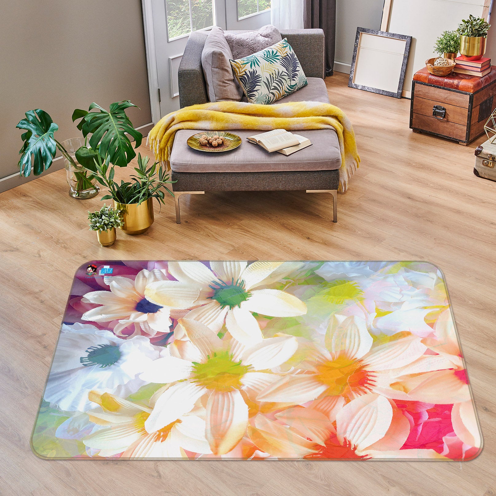 3D Color White Flowers 19166 Shandra Smith Rug Non Slip Rug Mat