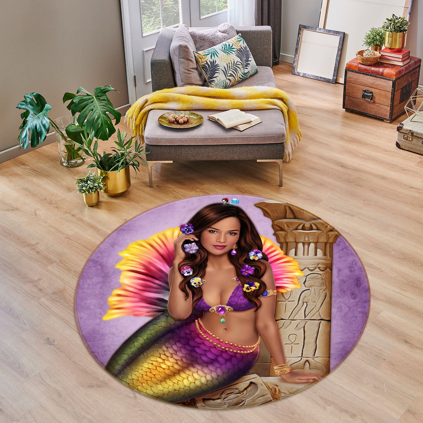 3D Mermaid Woman 8889 Brigid Ashwood Rug Round Non Slip Rug Mat