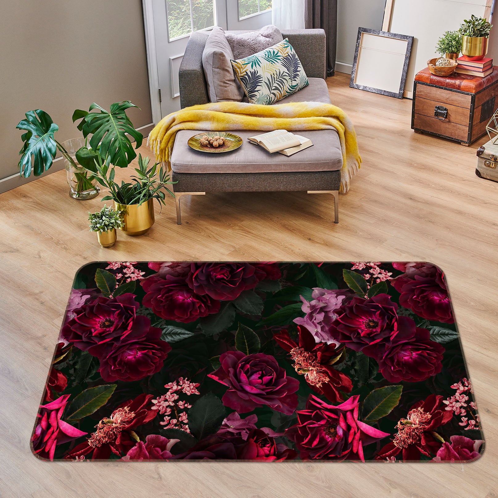 3D Purple Flowers 143 Uta Naumann Rug Non Slip Rug Mat