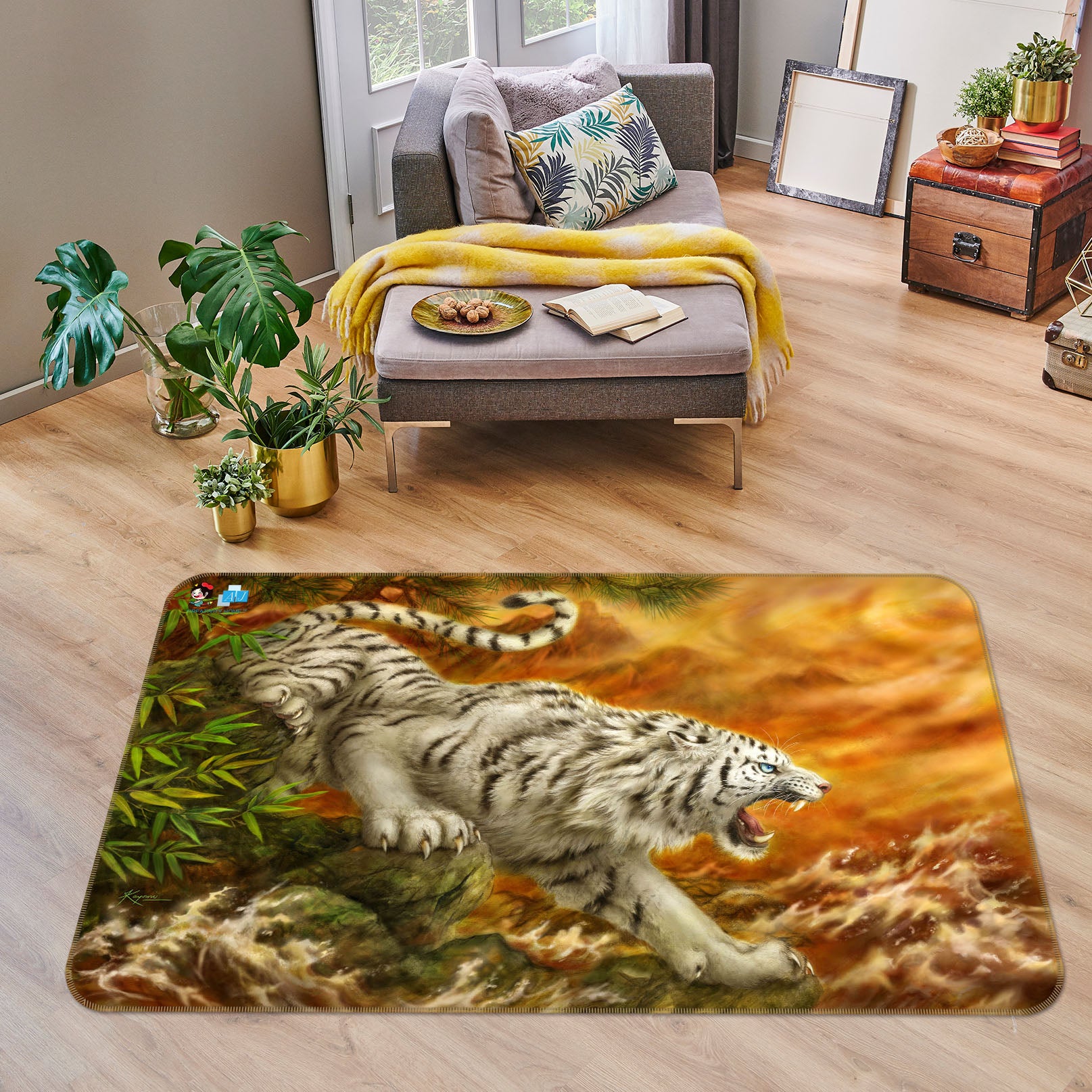 3D Hand Drawn Tiger 5654 Kayomi Harai Rug Non Slip Rug Mat