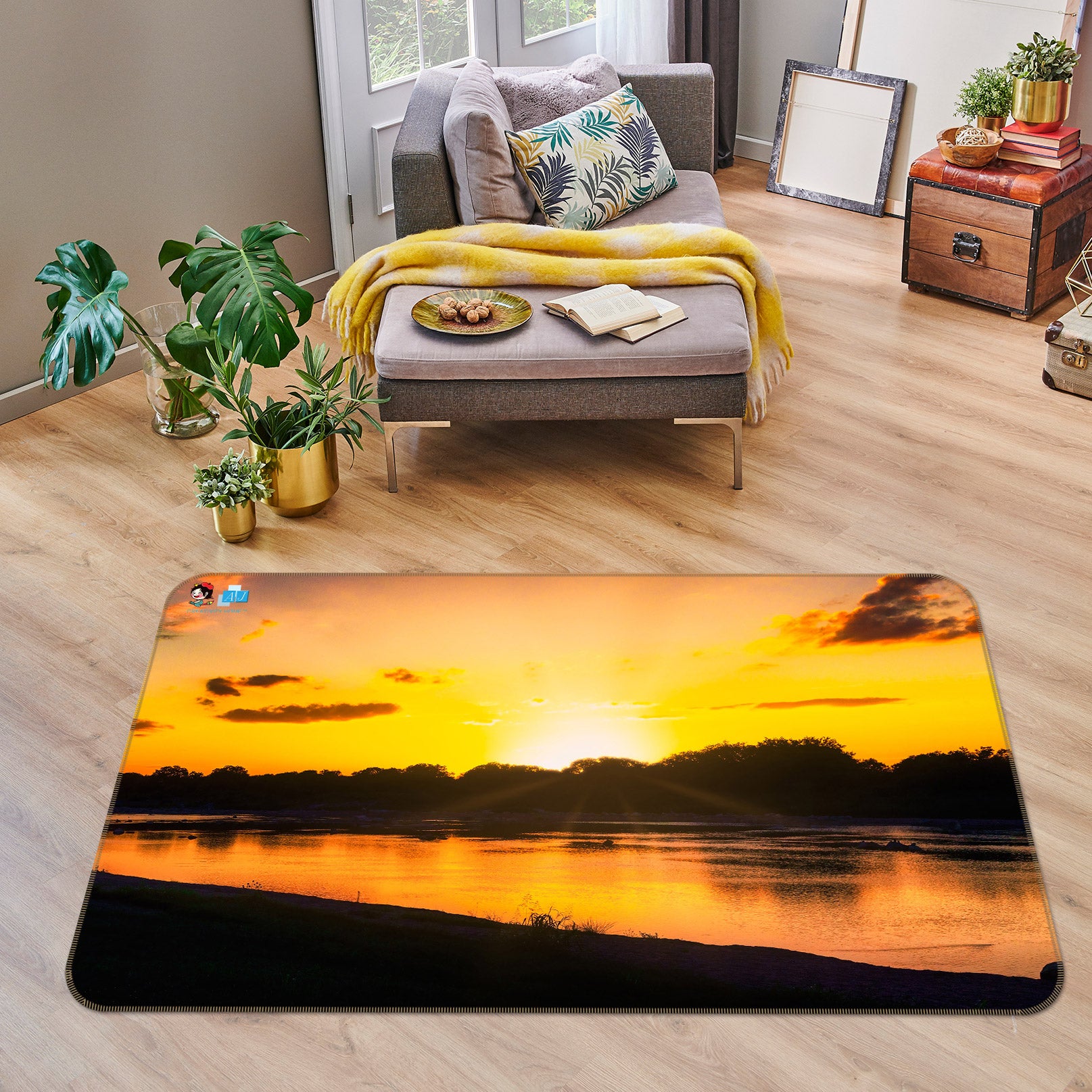 3D Sunset Lake 5123 Beth Sheridan Rug Non Slip Rug Mat