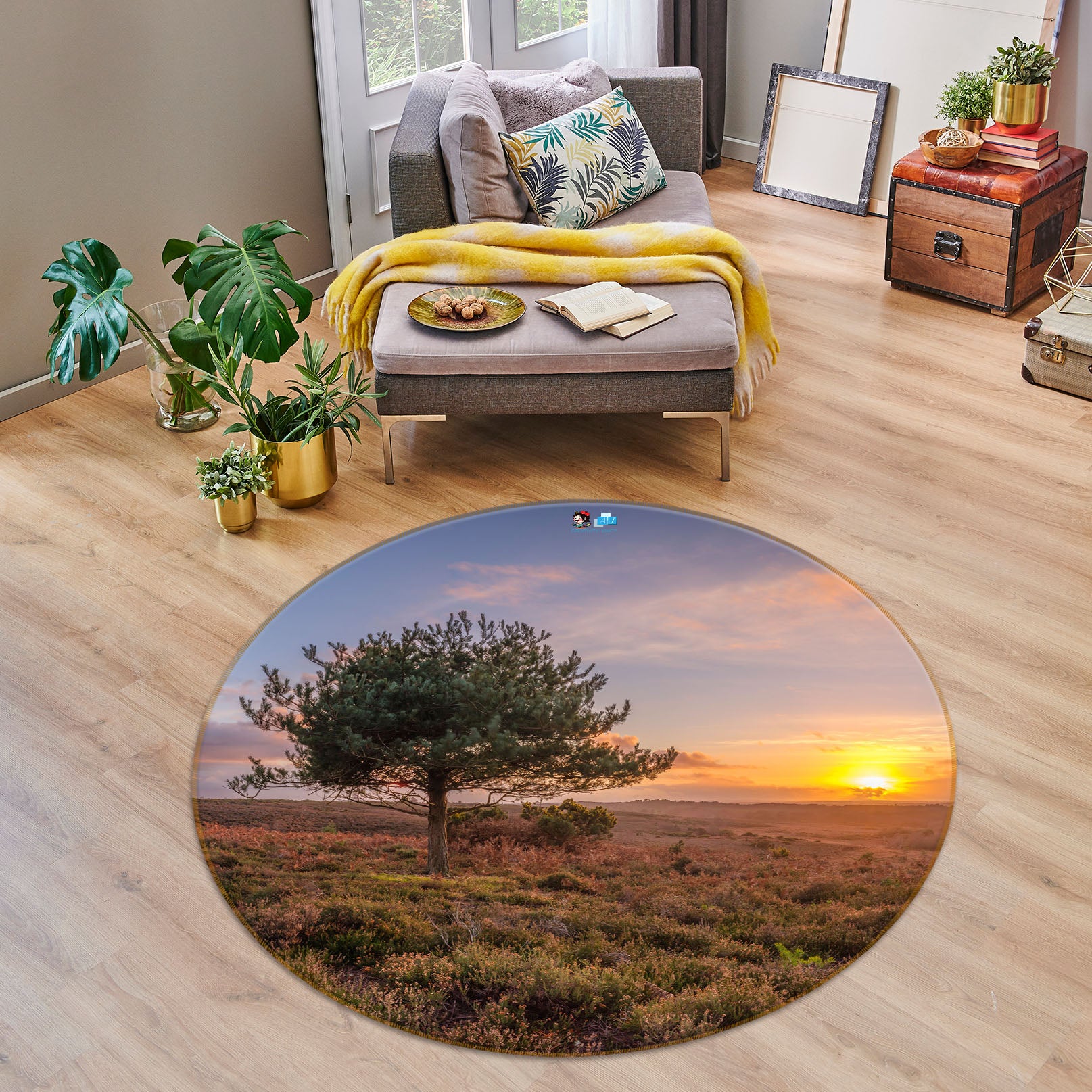 3D Green Tree 7375 Assaf Frank Rug Round Non Slip Rug Mat