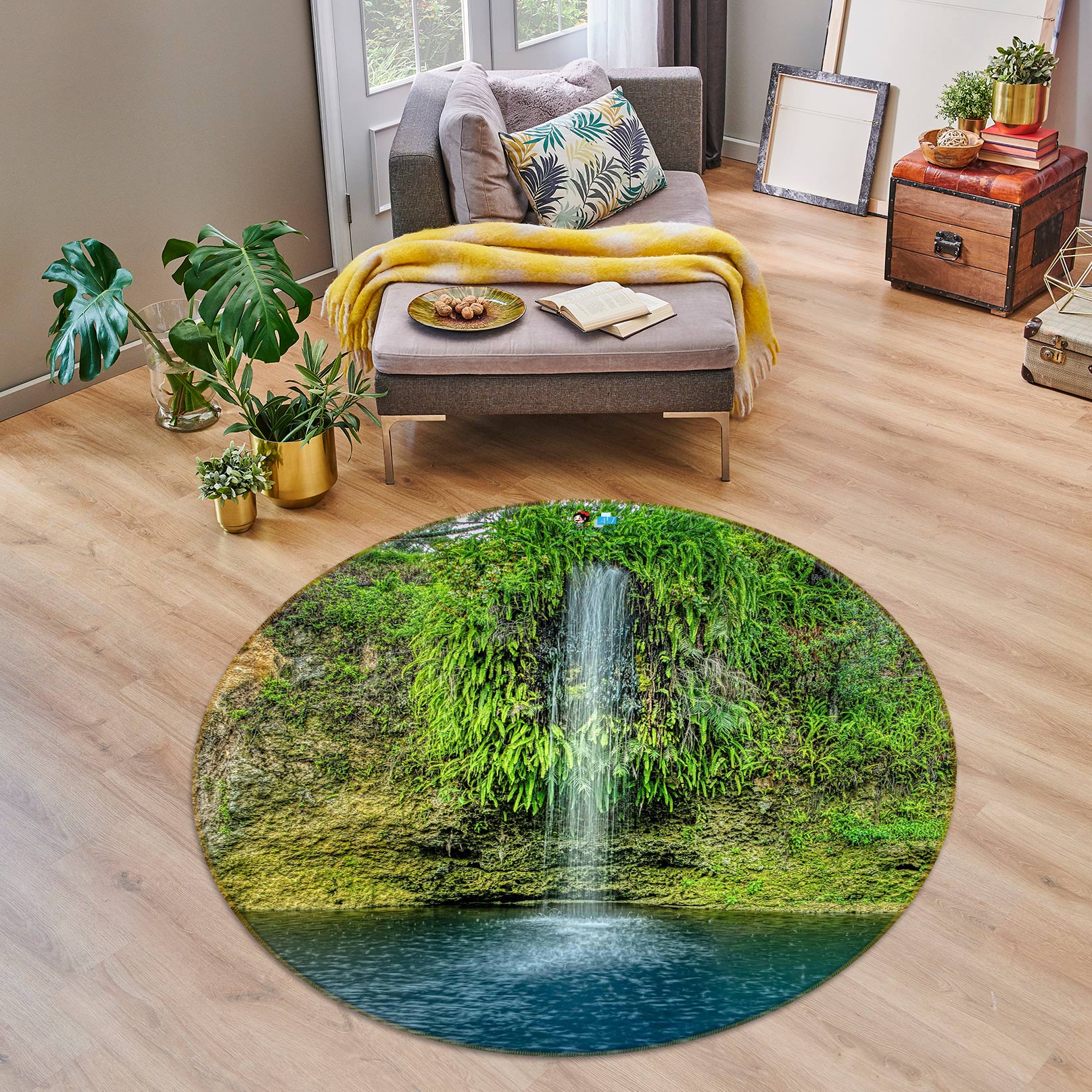 3D Waterfall Grass 5039 Beth Sheridan Rug Round Non Slip Rug Mat