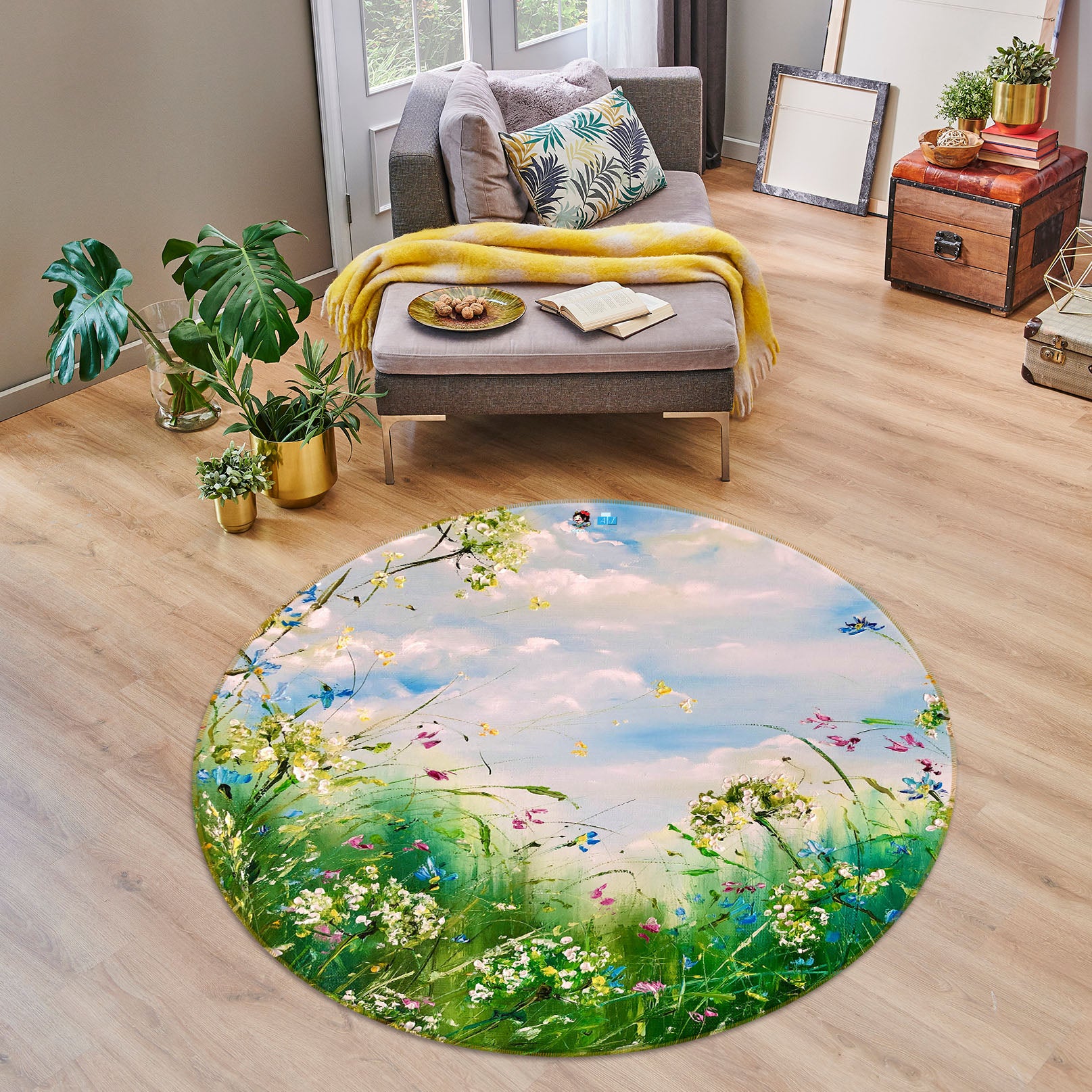 3D Wild Grass Flower 855 Skromova Marina Rug Round Non Slip Rug Mat