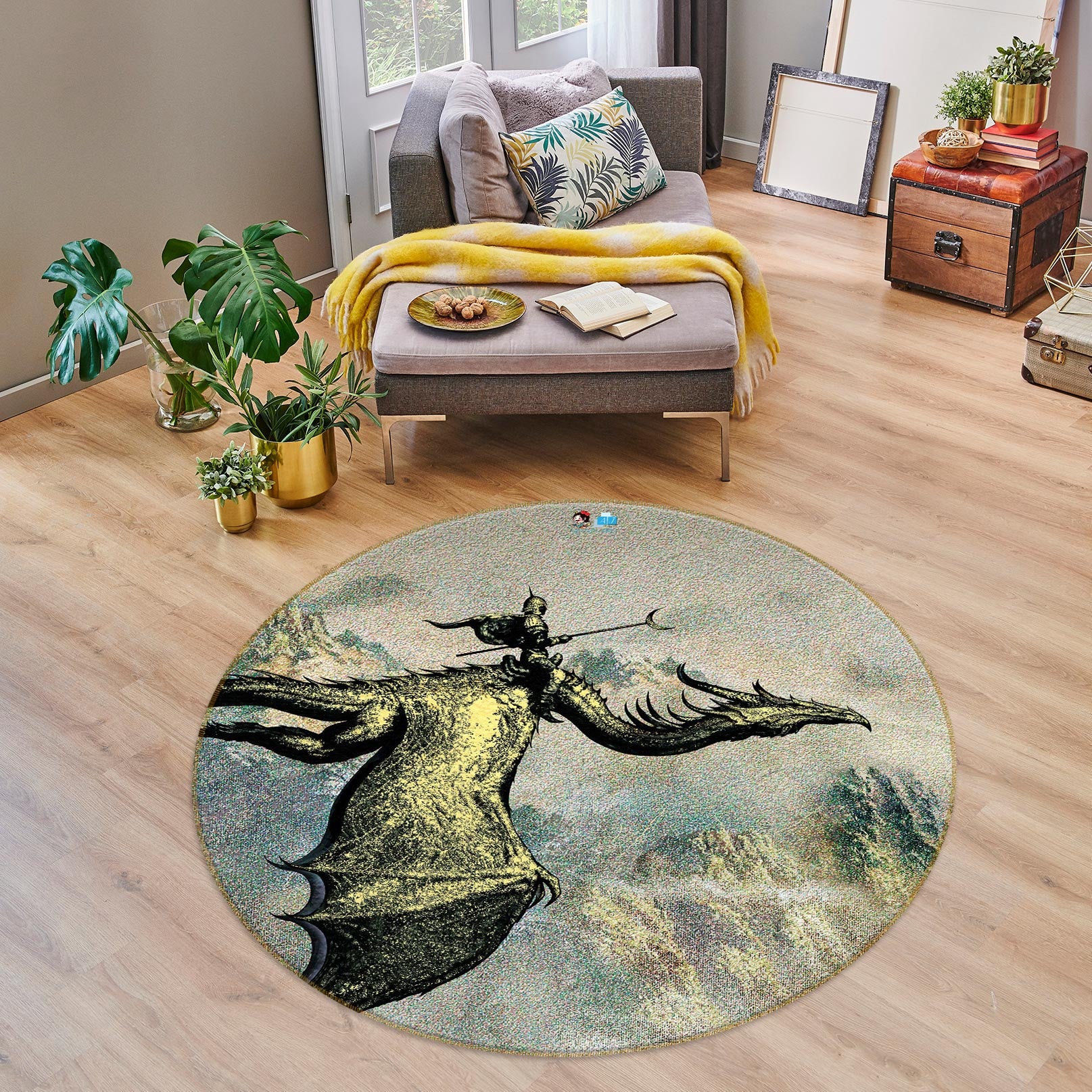 3D Dragon Armor Man 6083 Ciruelo Rug Round Non Slip Rug Mat