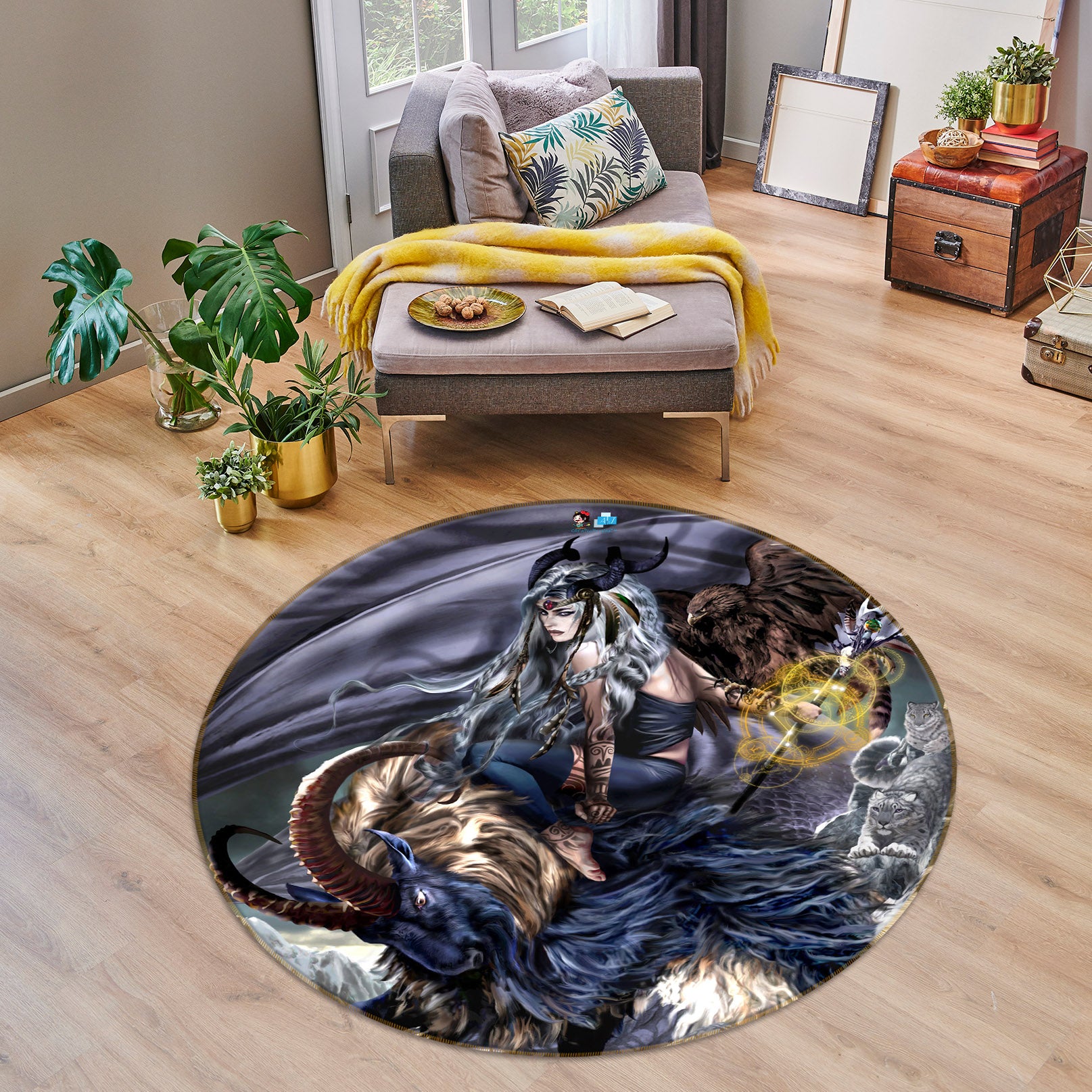 3D Woman Sheep 8352 Ruth Thompson Rug Round Non Slip Rug Mat