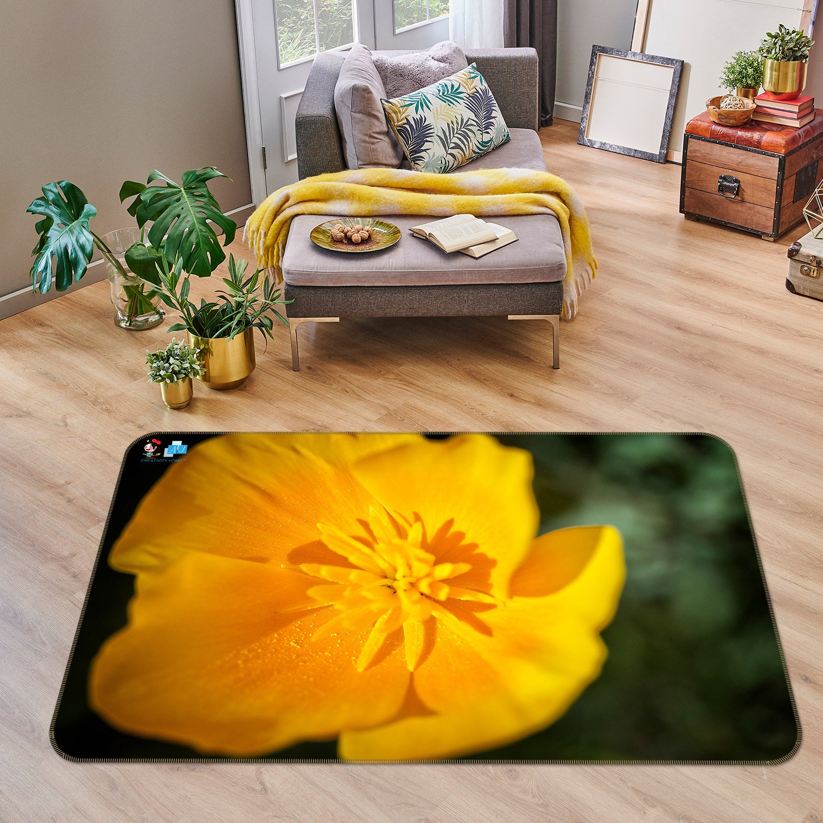 3D Yellow Flowers 62203 Kathy Barefield Rug Non Slip Rug Mat