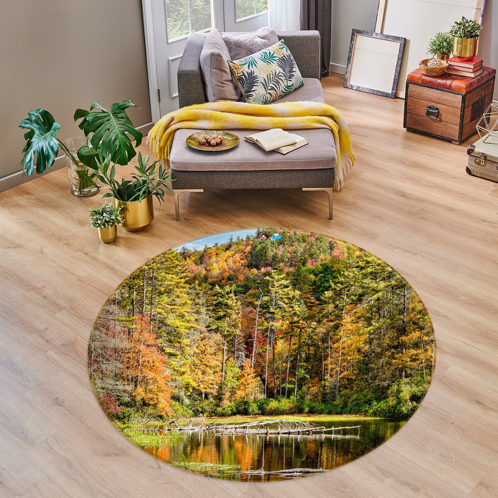 3D Forest River 5053 Beth Sheridan Rug Round Non Slip Rug Mat