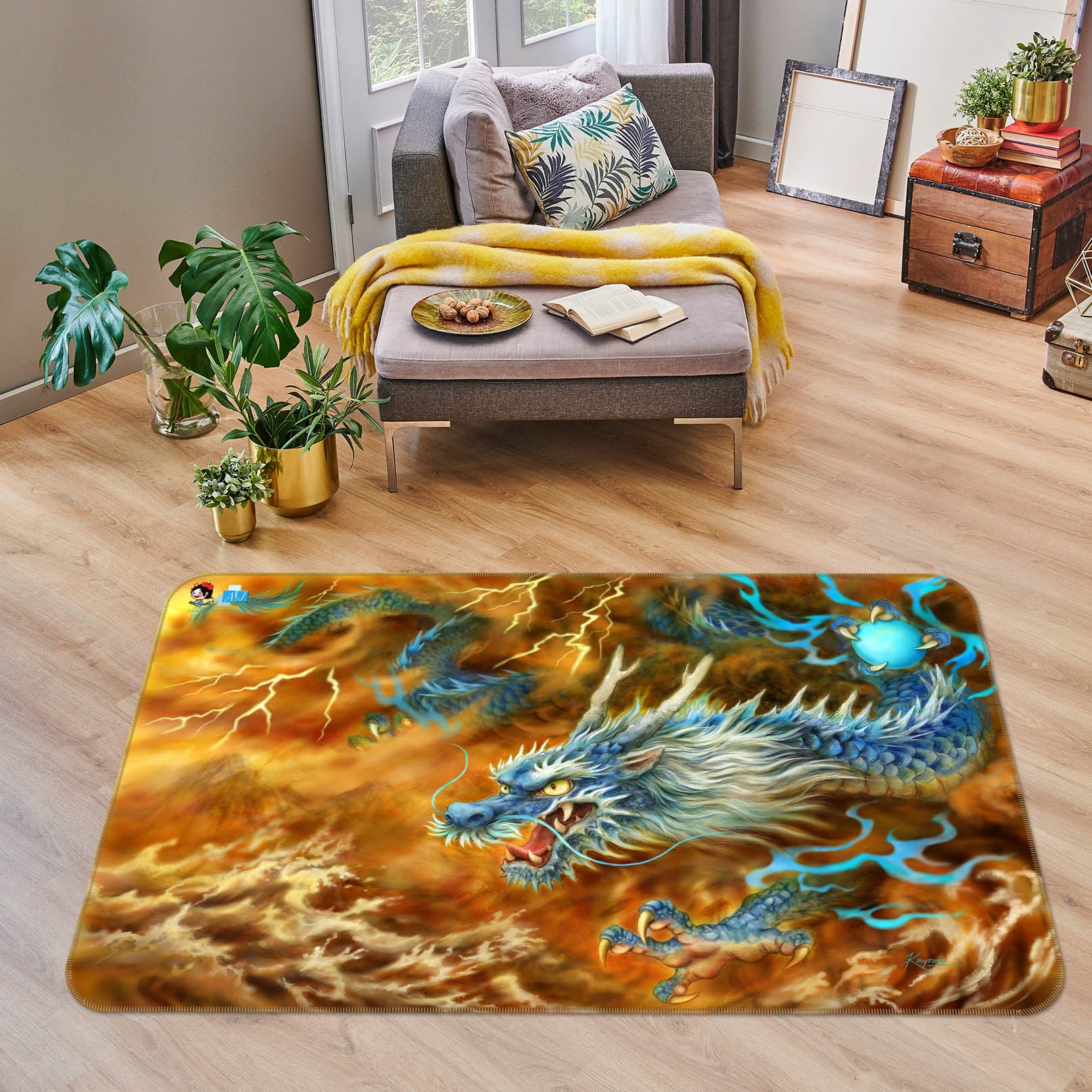 3D Dragon Lightning 5615 Kayomi Harai Rug Non Slip Rug Mat