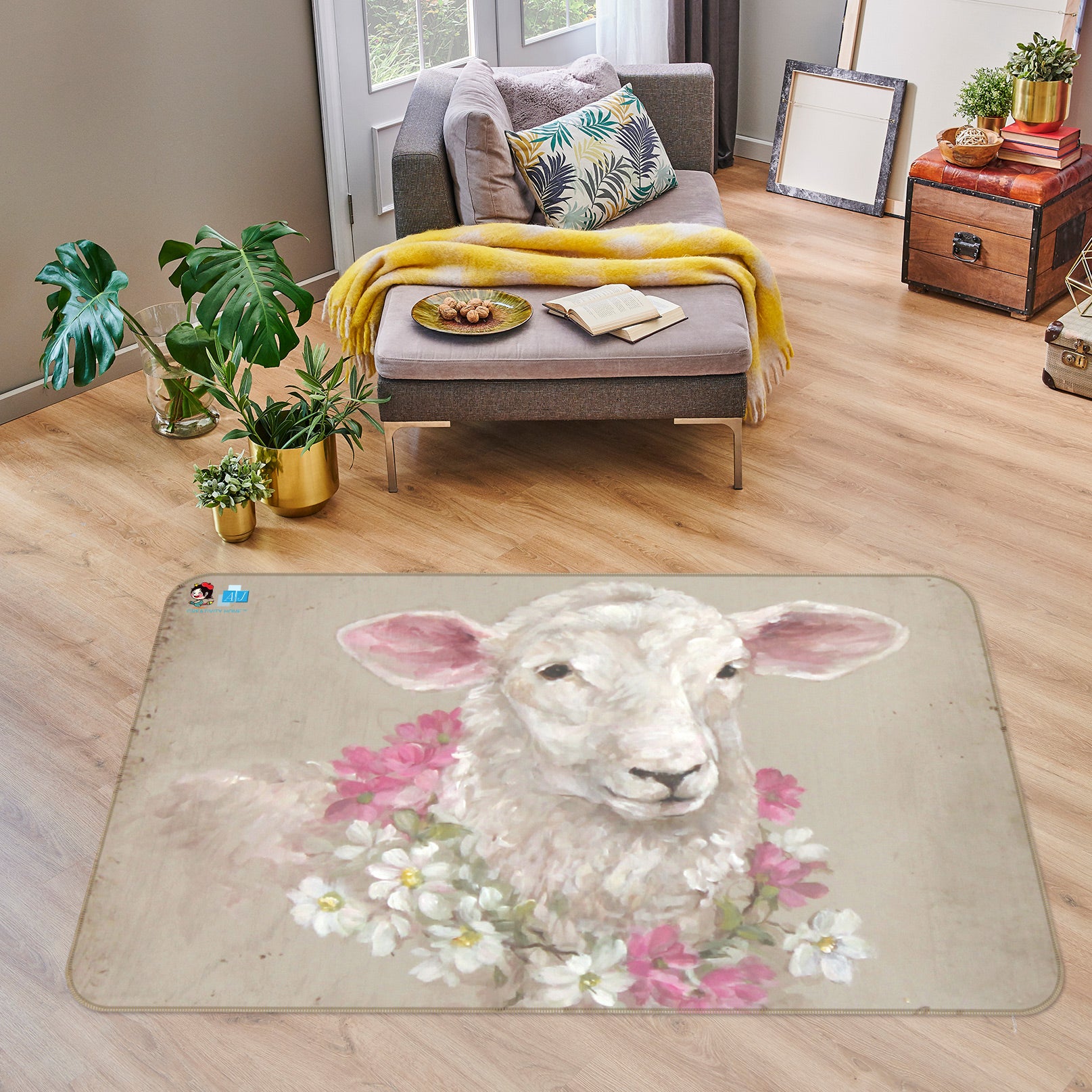 3D Sheep Wreath 1022 Debi Coules Rug Non Slip Rug Mat