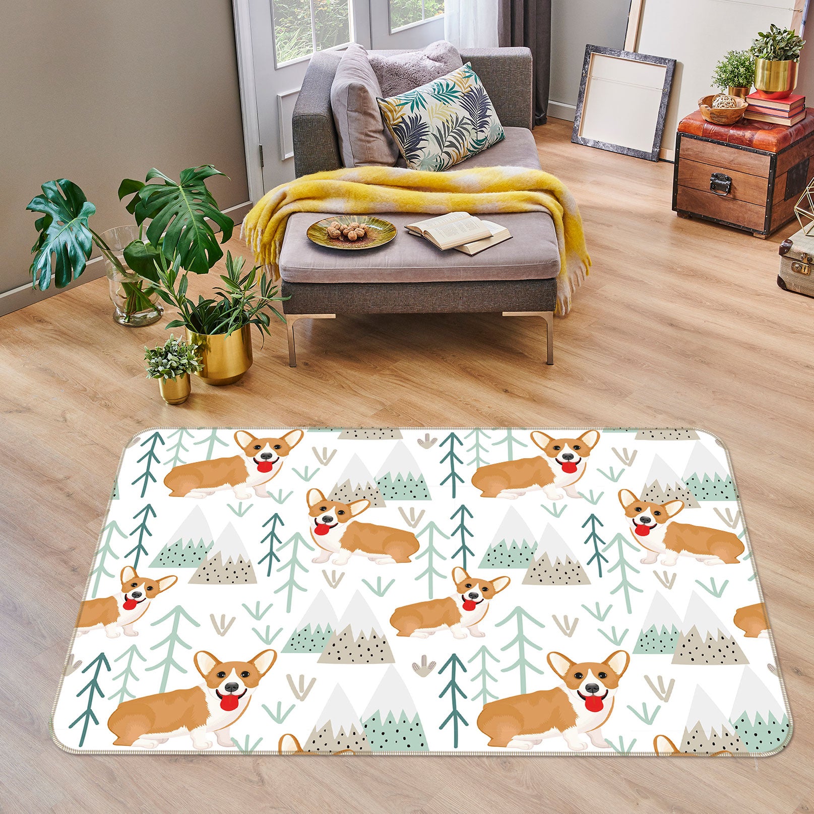 3D Cute Corgi 019 Uta Naumann Rug Non Slip Rug Mat