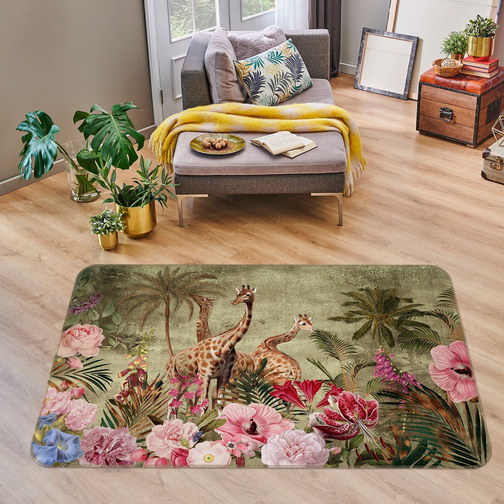 3D Giraffe Tree 069 Uta Naumann Rug Non Slip Rug Mat