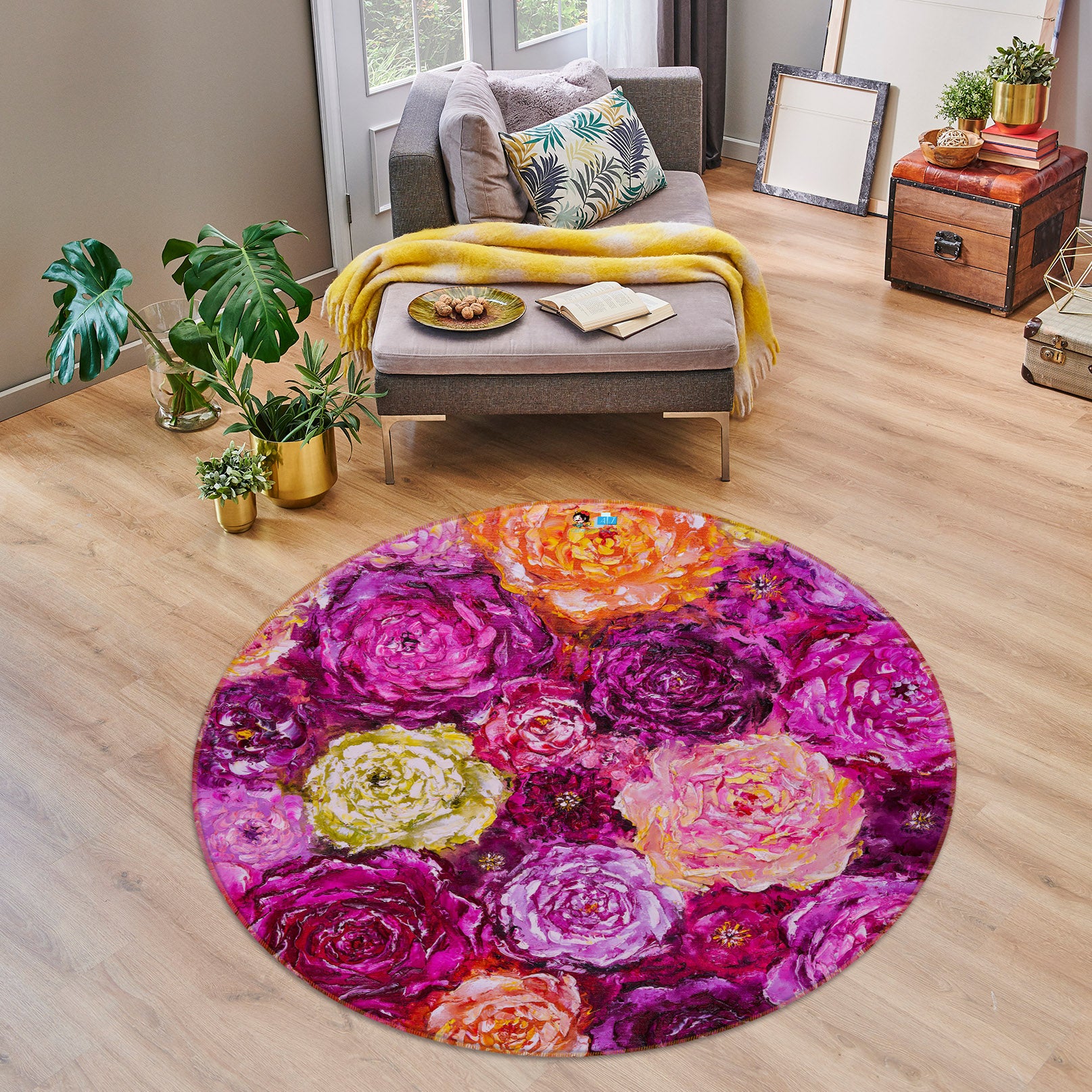 3D Bright Flowers 895 Skromova Marina Rug Round Non Slip Rug Mat