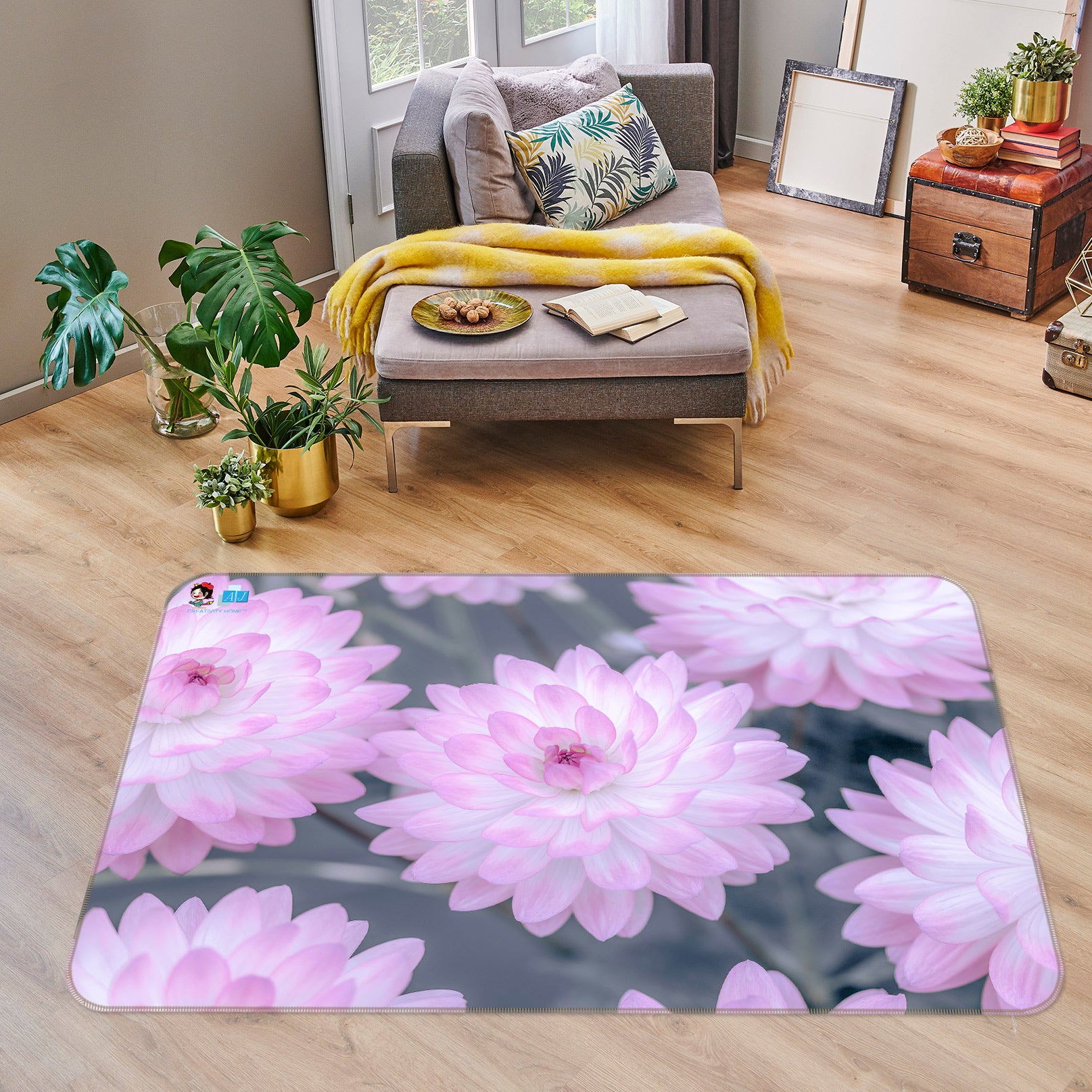 3D Pink Flower 6810 Assaf Frank Rug Non Slip Rug Mat