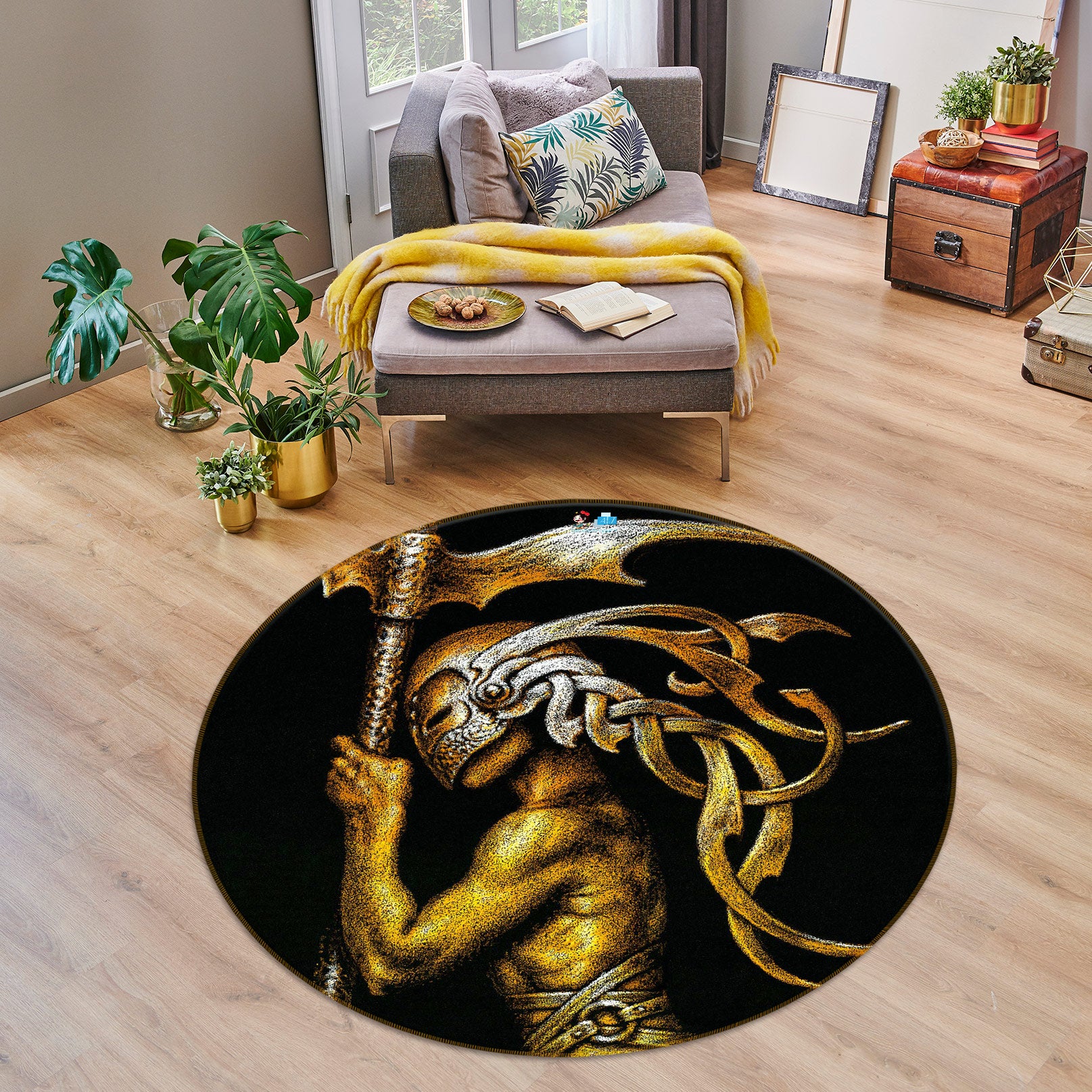 3D Metallic Mask Man 6106 Ciruelo Rug Round Non Slip Rug Mat