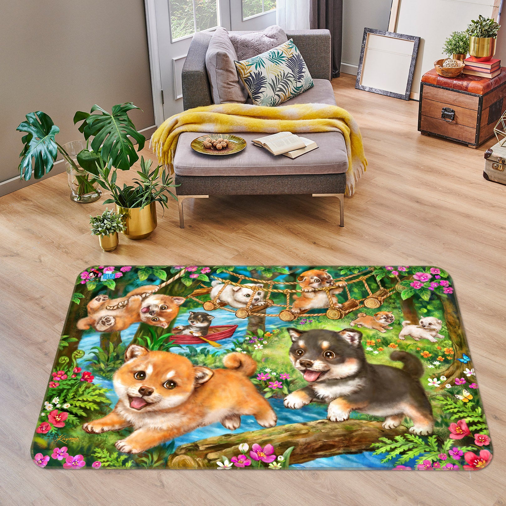 3D Dog Playing 5630 Kayomi Harai Rug Non Slip Rug Mat