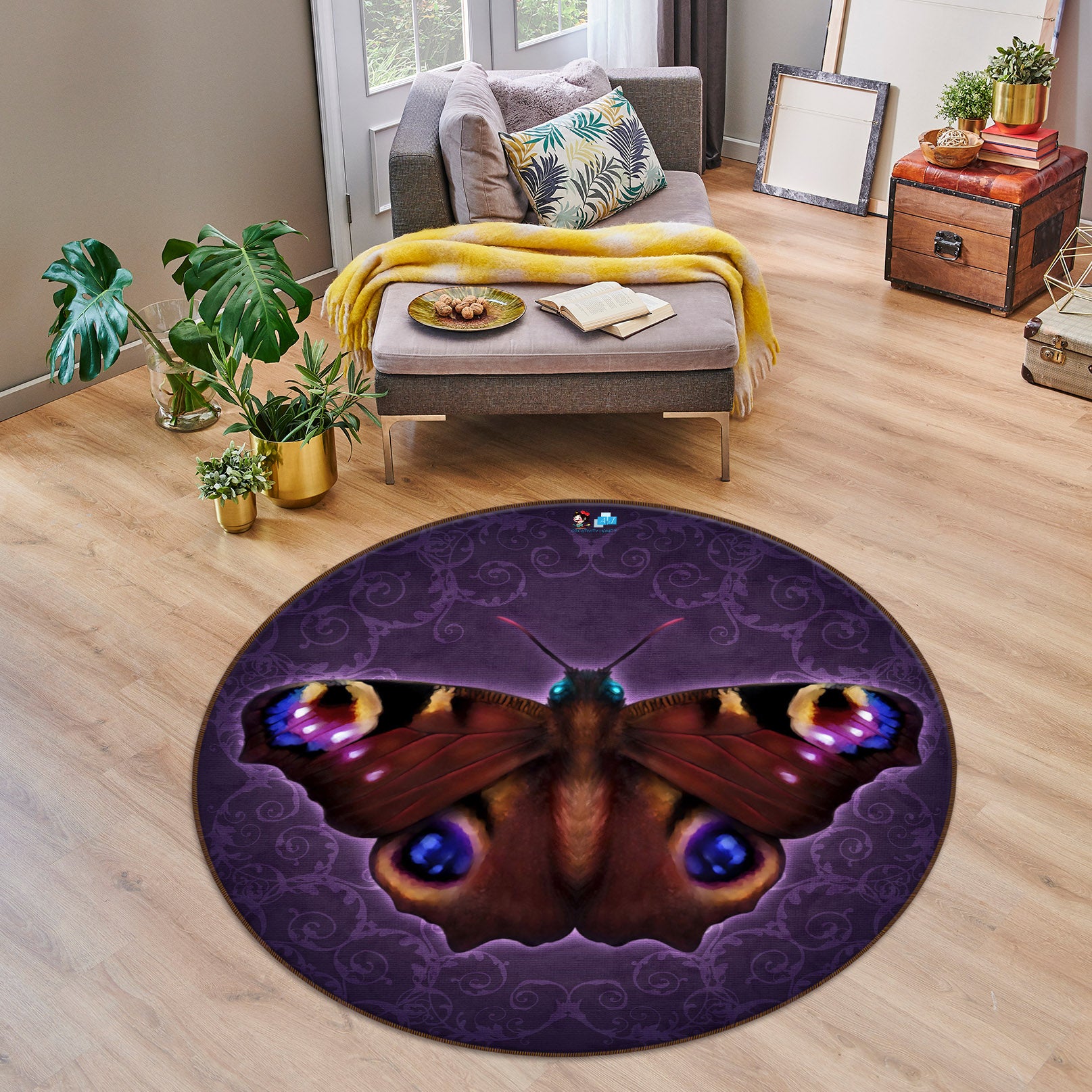 3D Brown Moth 8877 Brigid Ashwood Rug Round Non Slip Rug Mat