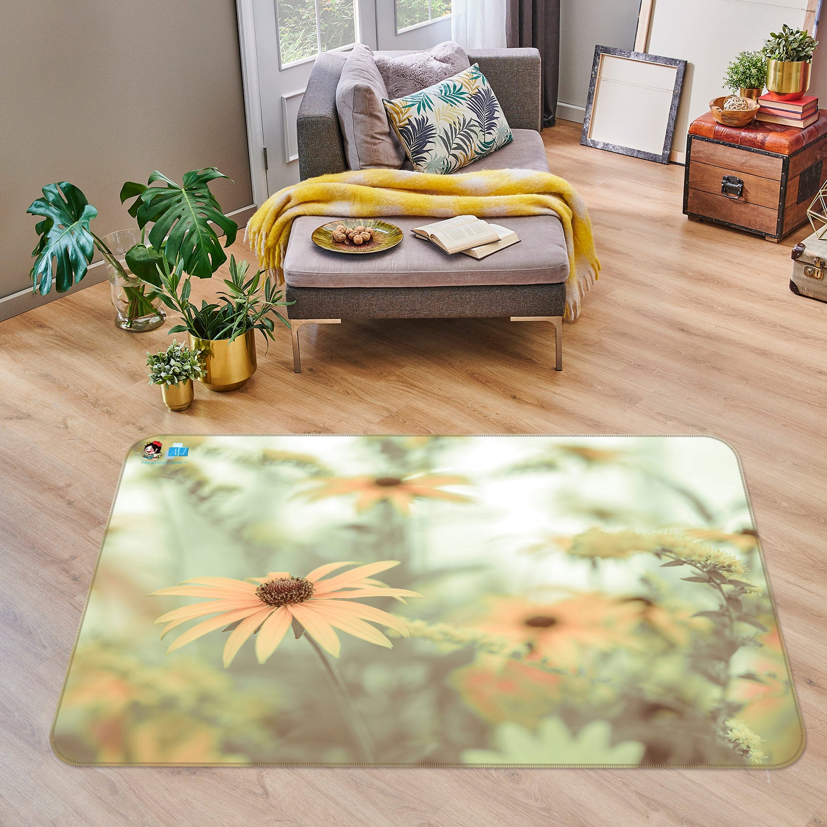 3D Orange Daisy 6814 Assaf Frank Rug Non Slip Rug Mat