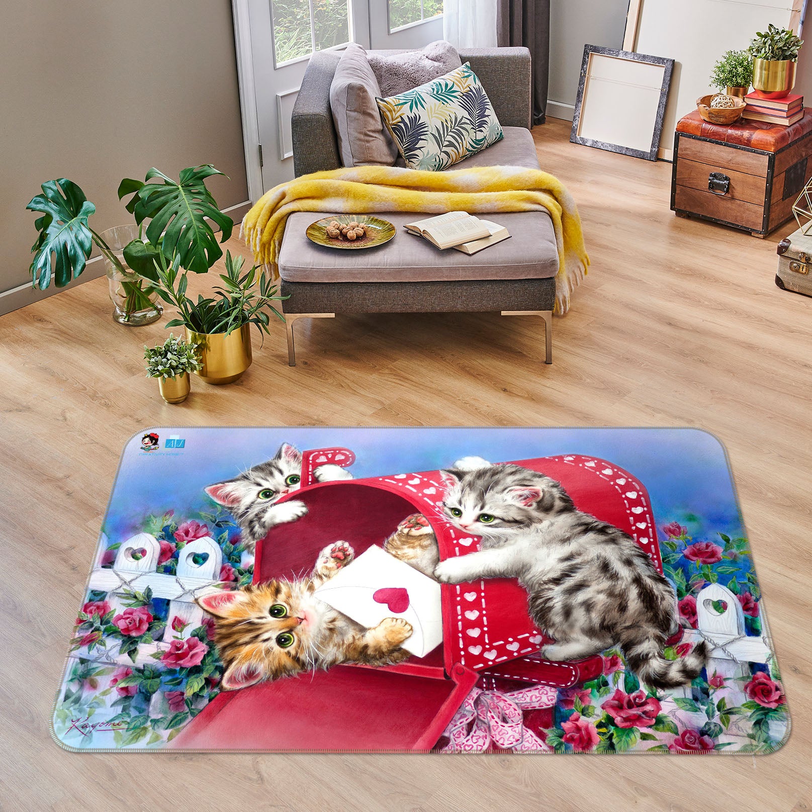 3D Mailbox Cat 5661 Kayomi Harai Rug Non Slip Rug Mat