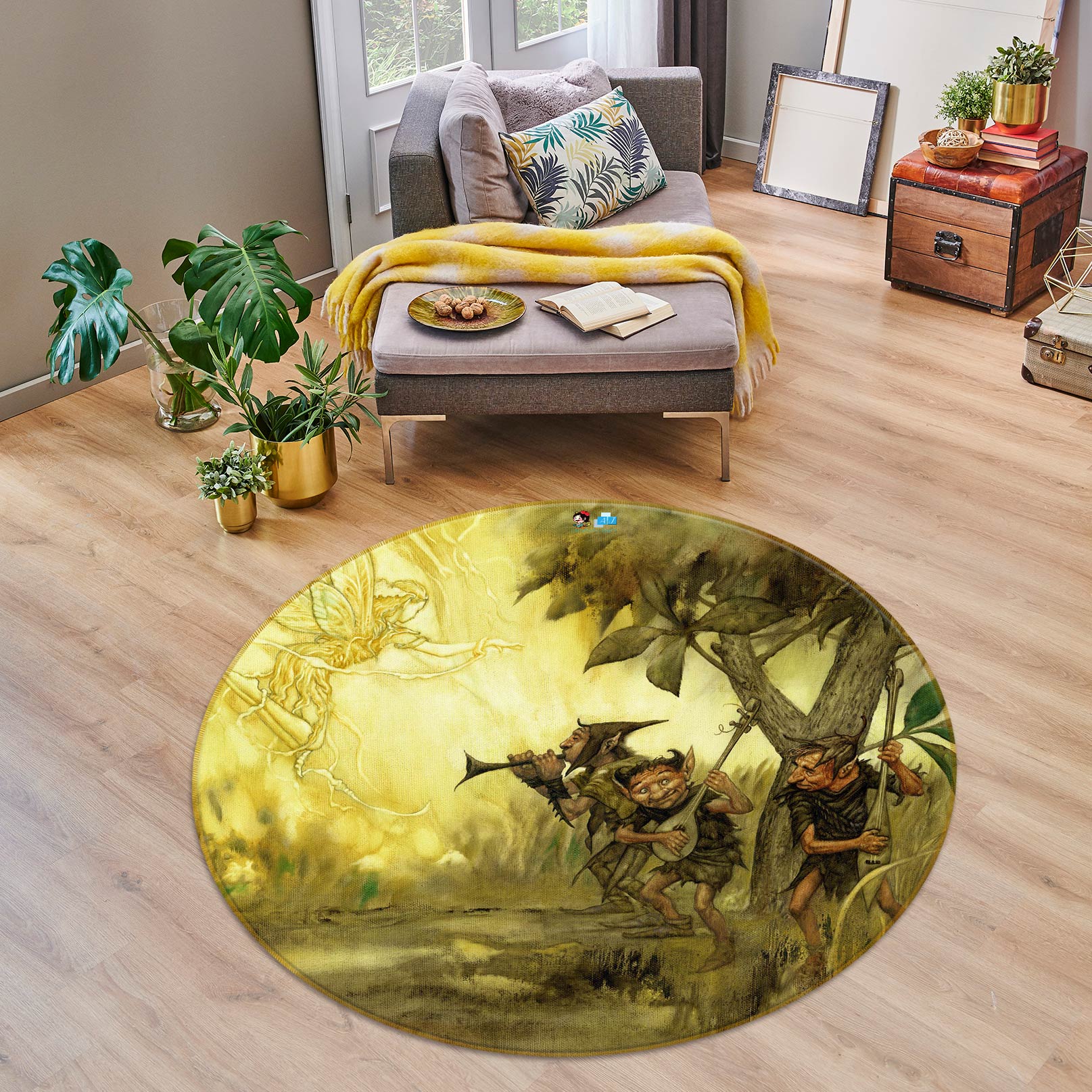 3D Trees Grass Dwarf 6122 Ciruelo Rug Round Non Slip Rug Mat