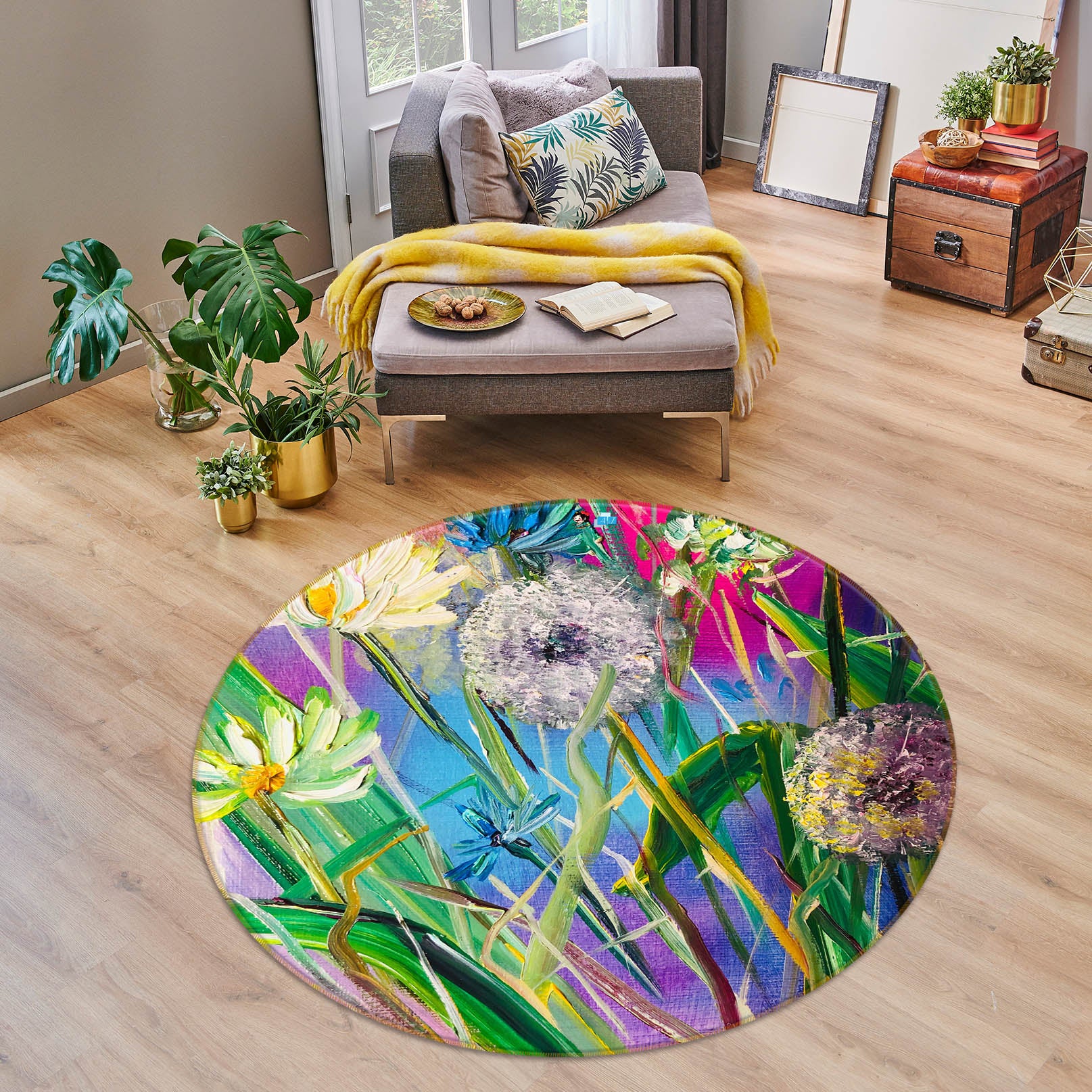 3D Dandelion Flower 863 Skromova Marina Rug Round Non Slip Rug Mat