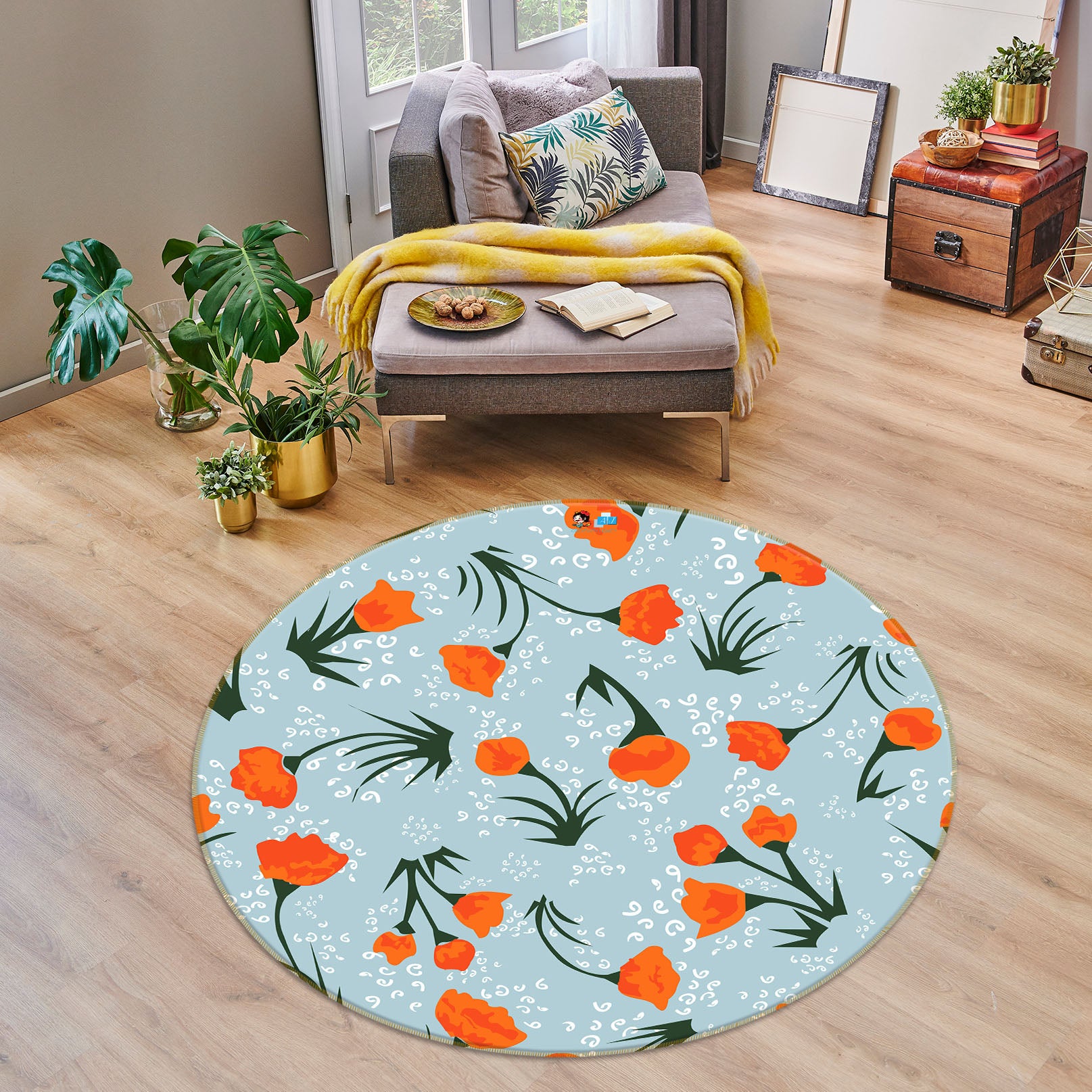 3D Red Flowers Pattern 104228 Kashmira Jayaprakash Rug Round Non Slip Rug Mat