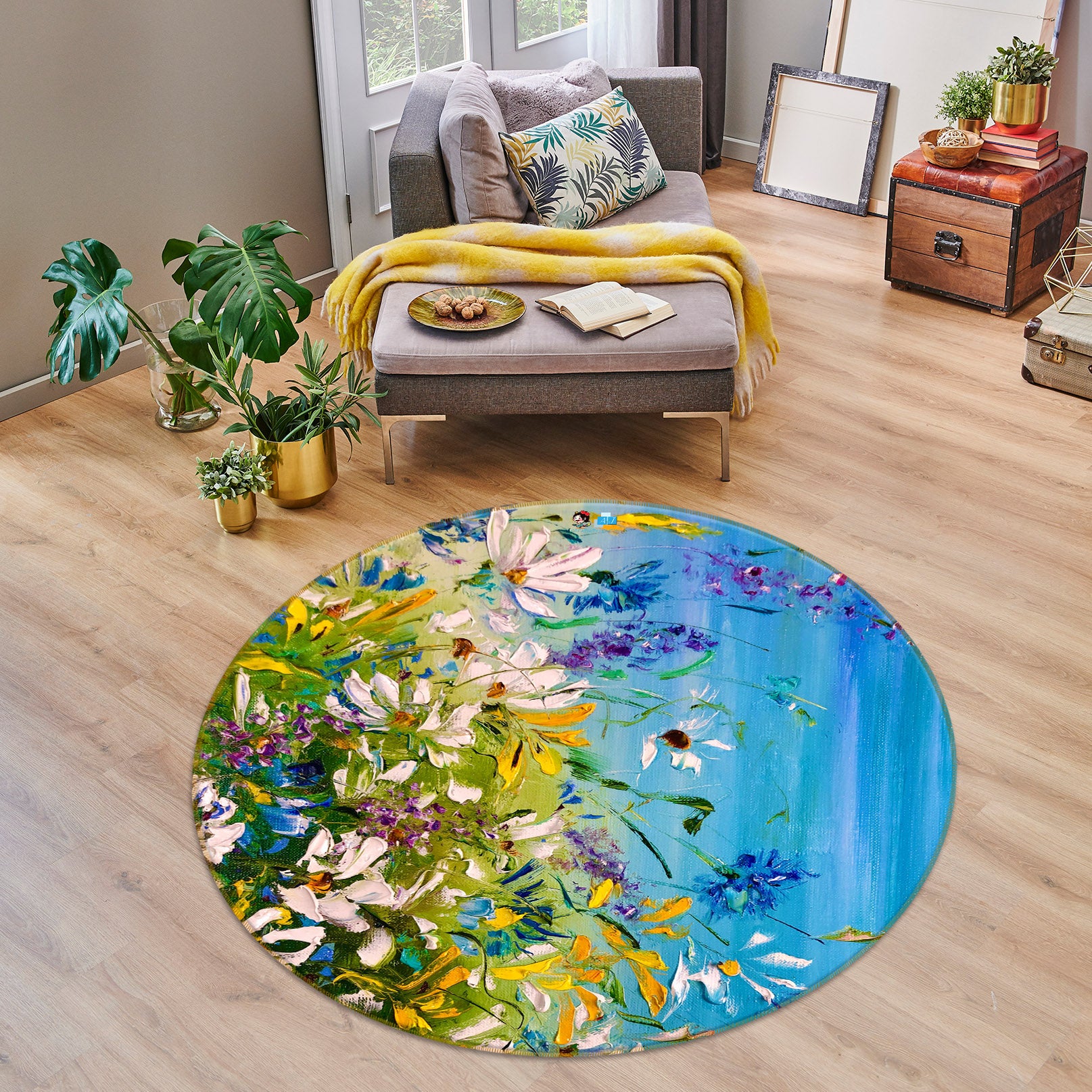 3D Colorful Daisies 884 Skromova Marina Rug Round Non Slip Rug Mat