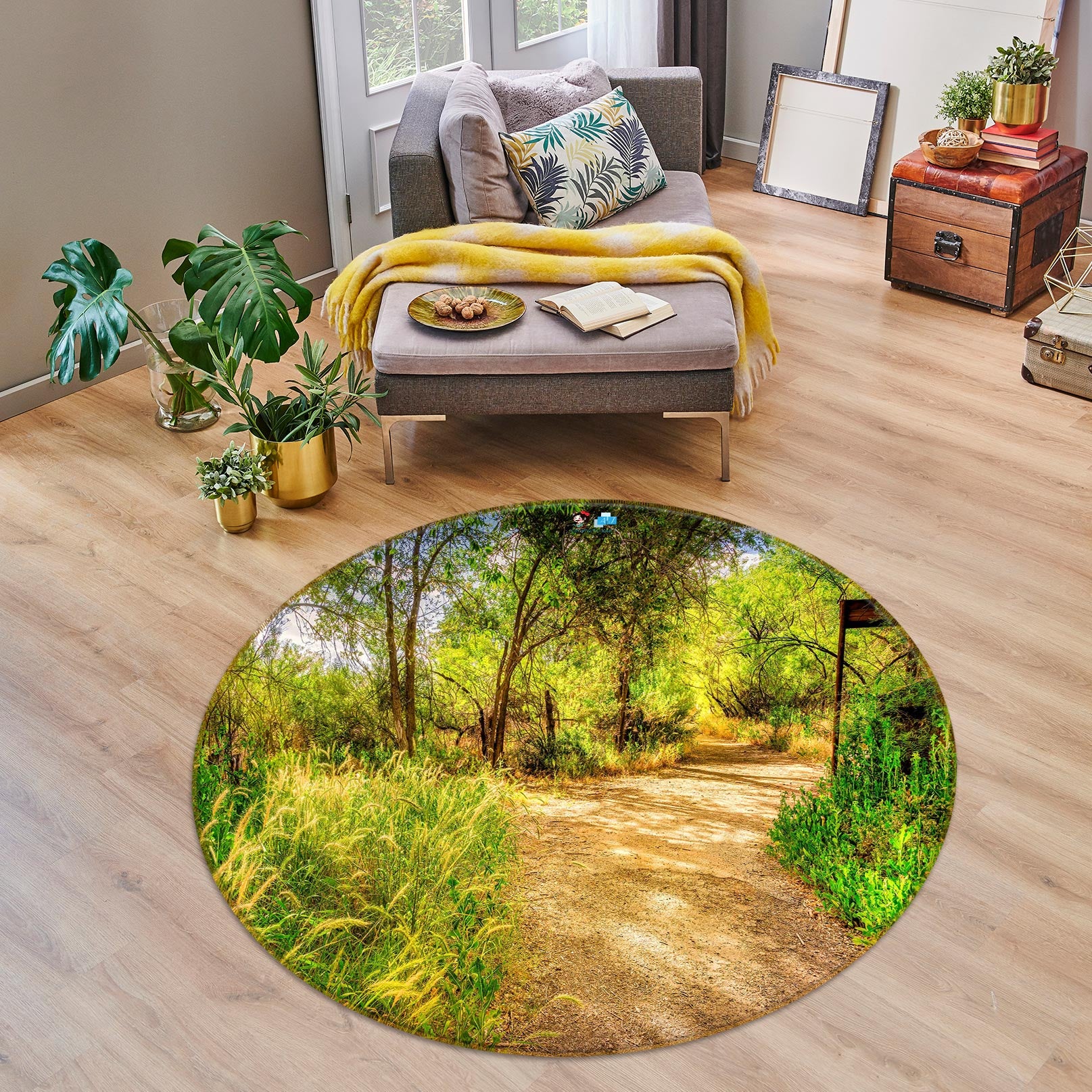 3D Green Grass Path 5062 Beth Sheridan Rug Round Non Slip Rug Mat