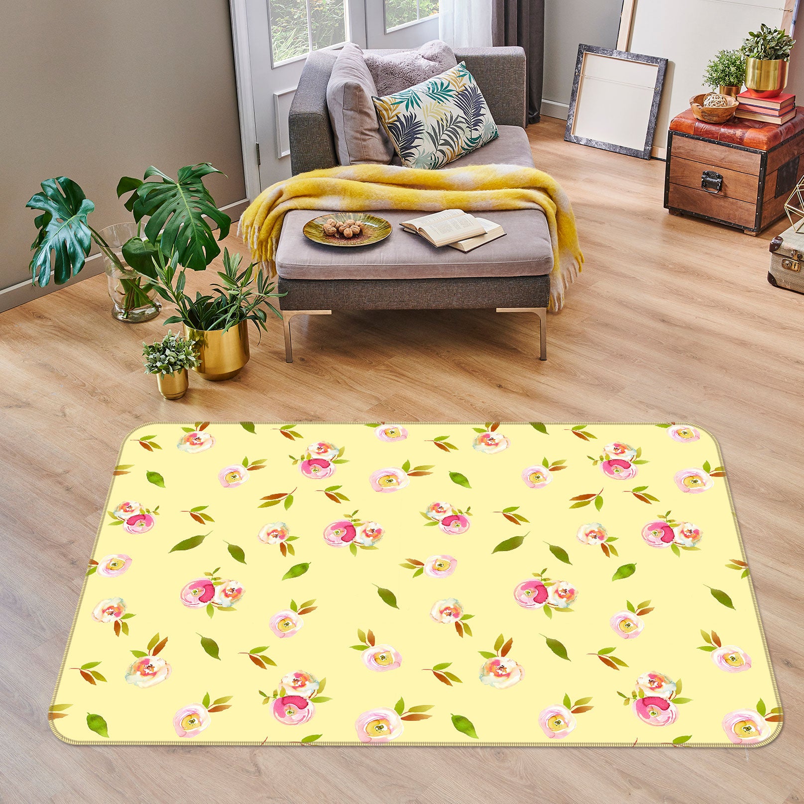 3D Yellow Flower 045 Uta Naumann Rug Non Slip Rug Mat