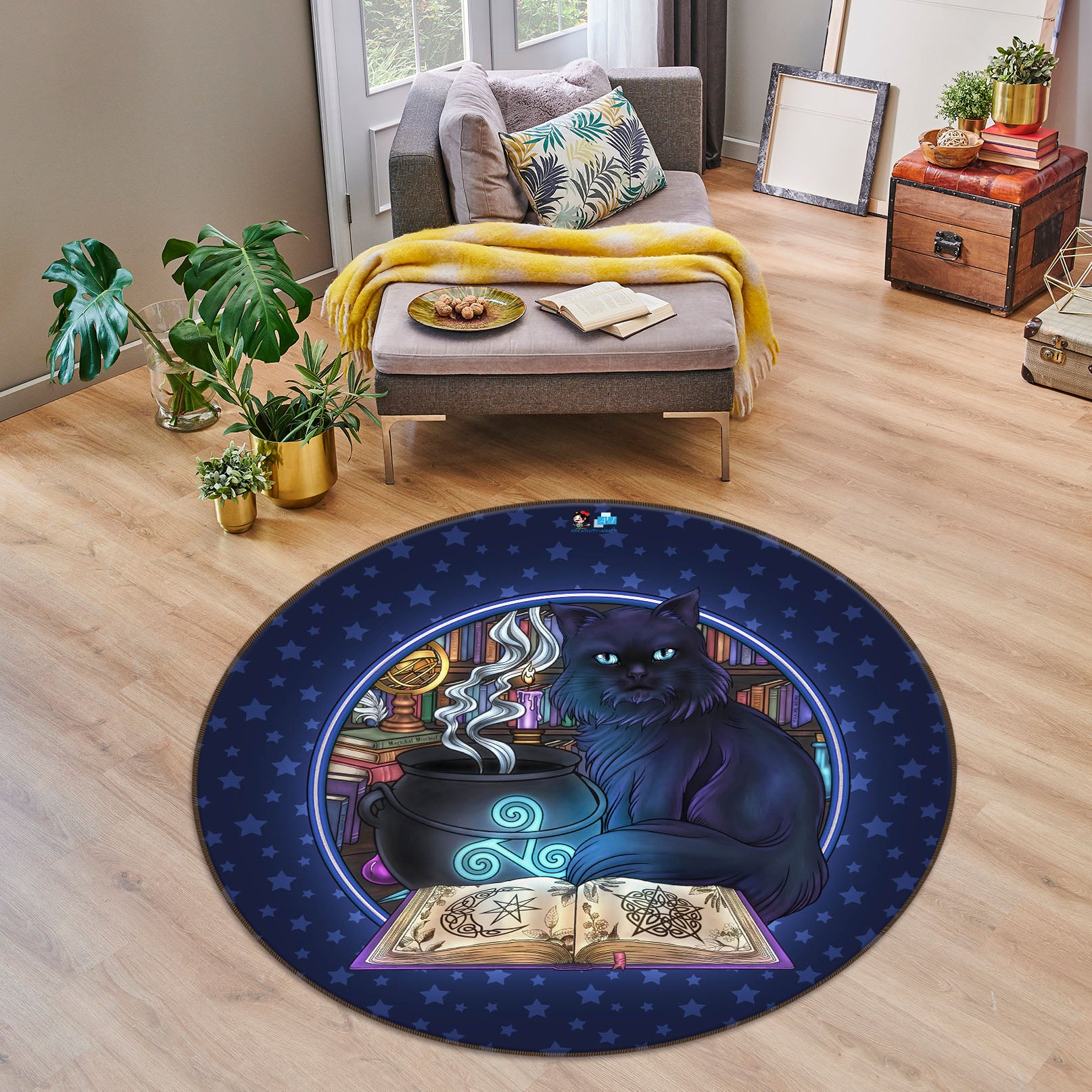 3D Black Cat Jar 8890 Brigid Ashwood Rug Round Non Slip Rug Mat