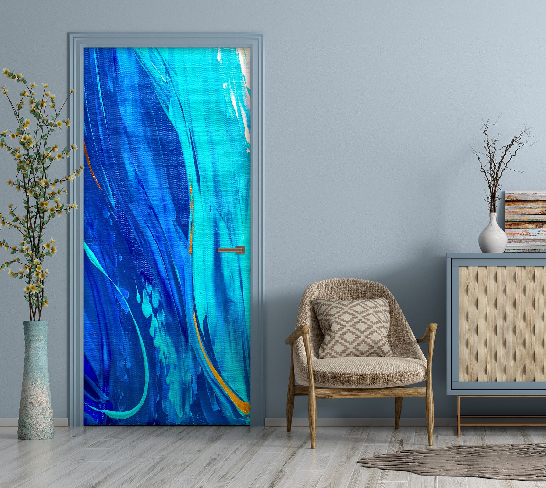 3D Blue Pattern 3093 Skromova Marina Door Mural