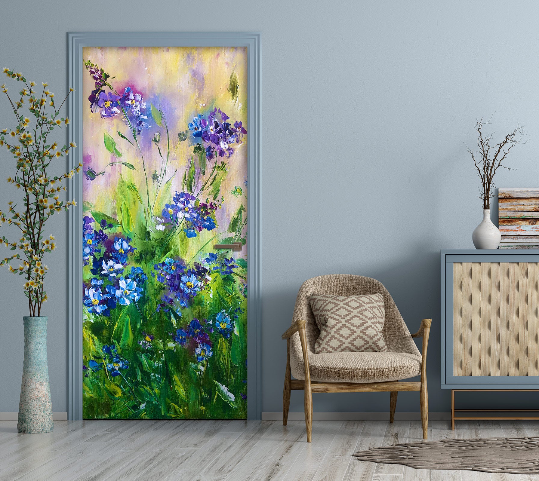 3D Blue Flowers 3150 Skromova Marina Door Mural