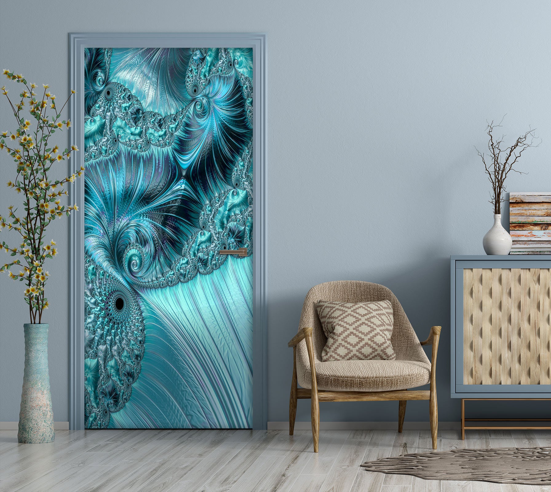 3D Blue Pattern Thread 102104 Andrea Haase Door Mural