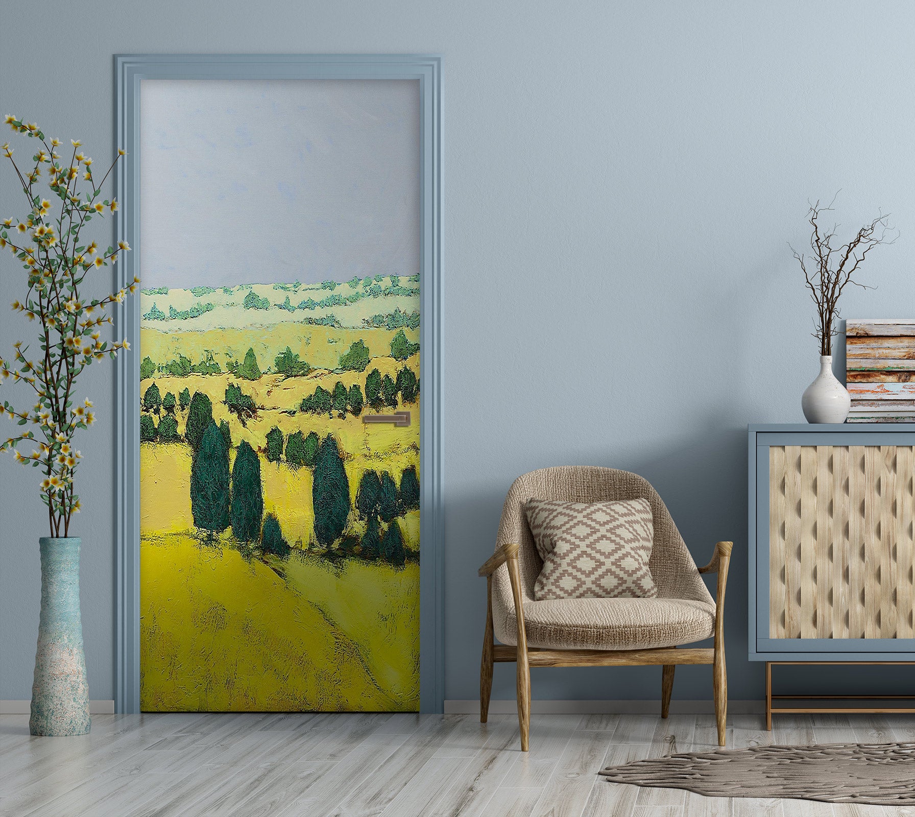 3D Yellow Field Trees 9303 Allan P. Friedlander Door Mural