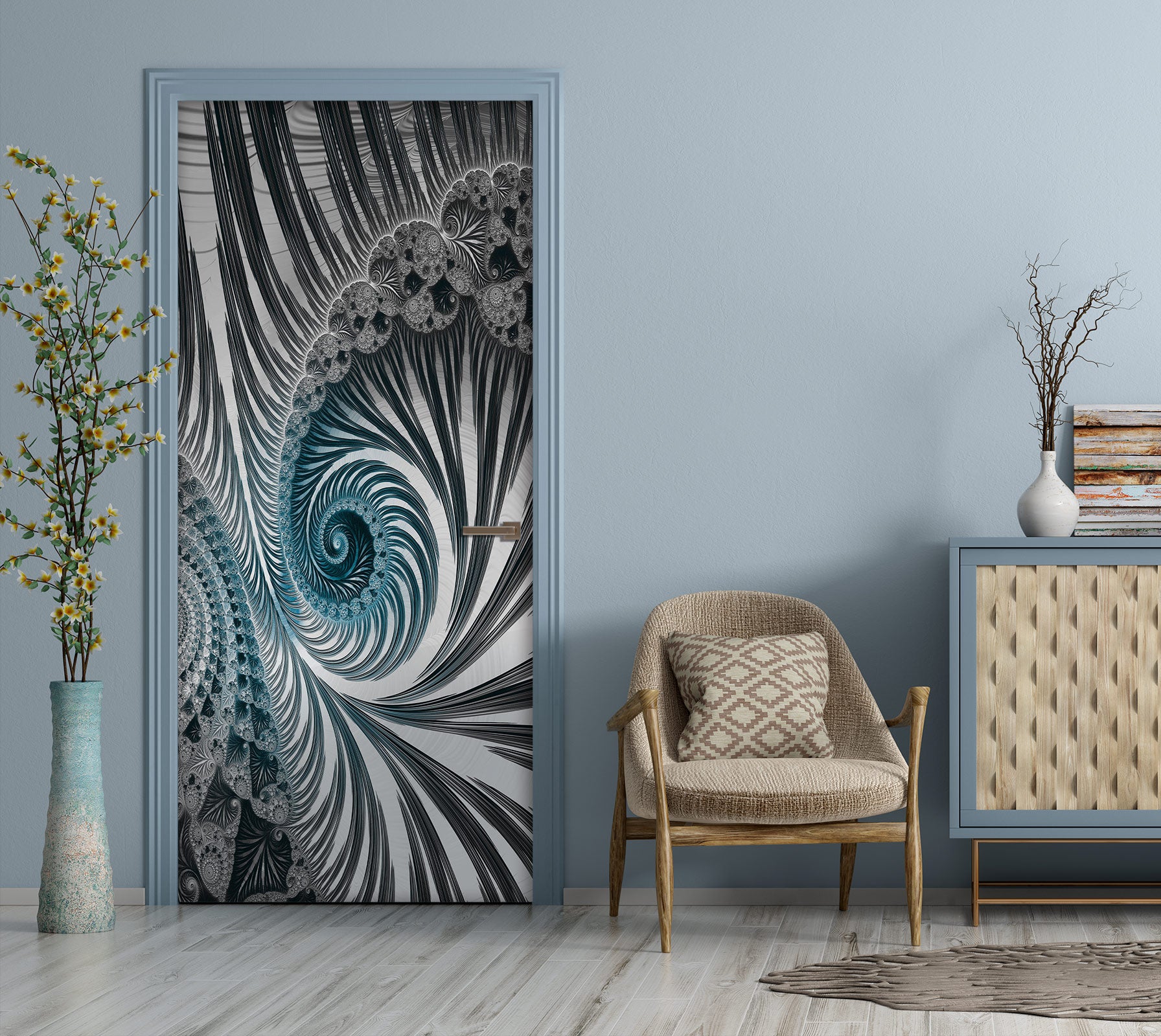 3D Grey Blue Pattern Thread 102108 Andrea Haase Door Mural