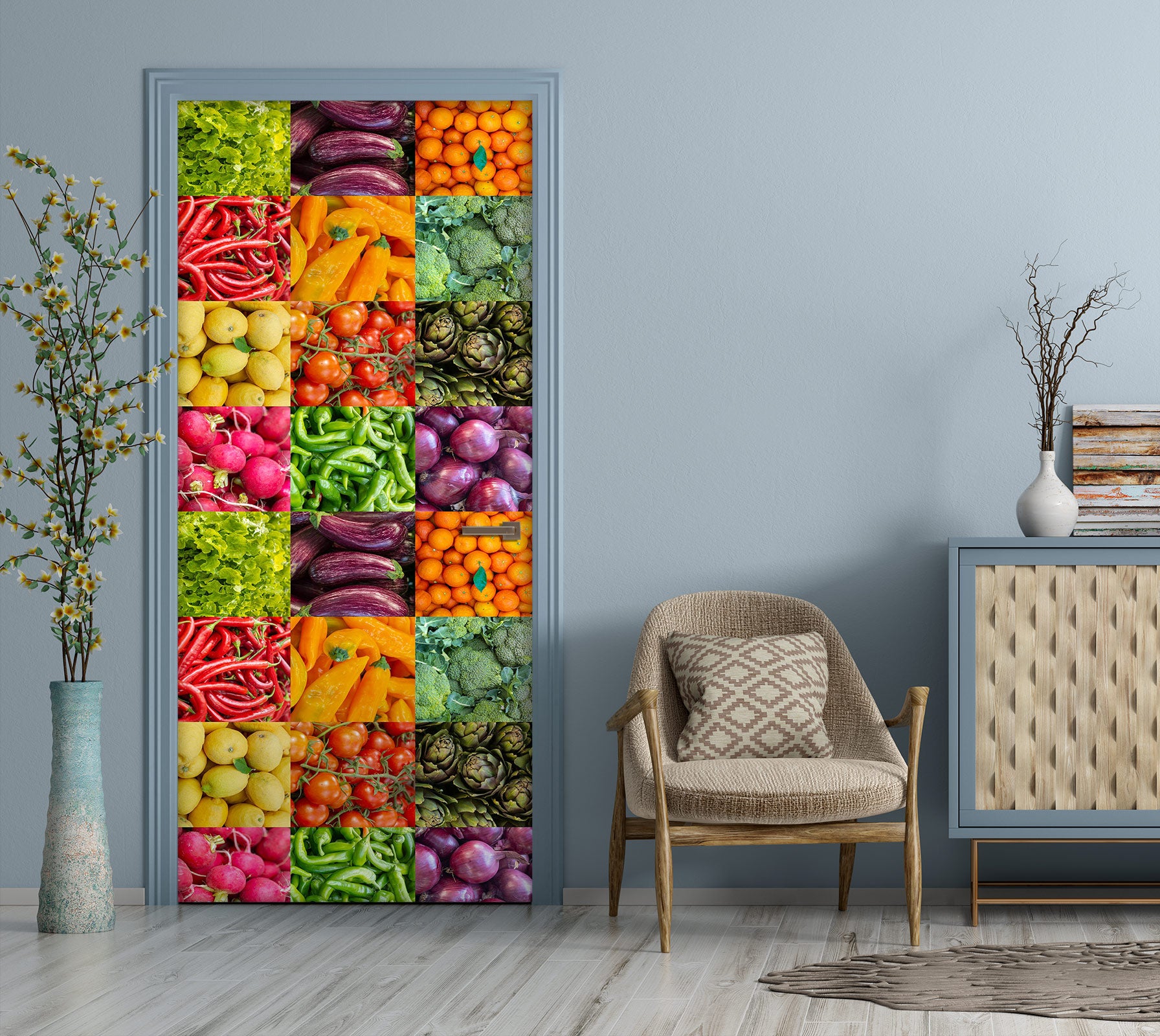 3D Vegetable Square Pattern 10646 Assaf Frank Door Mural