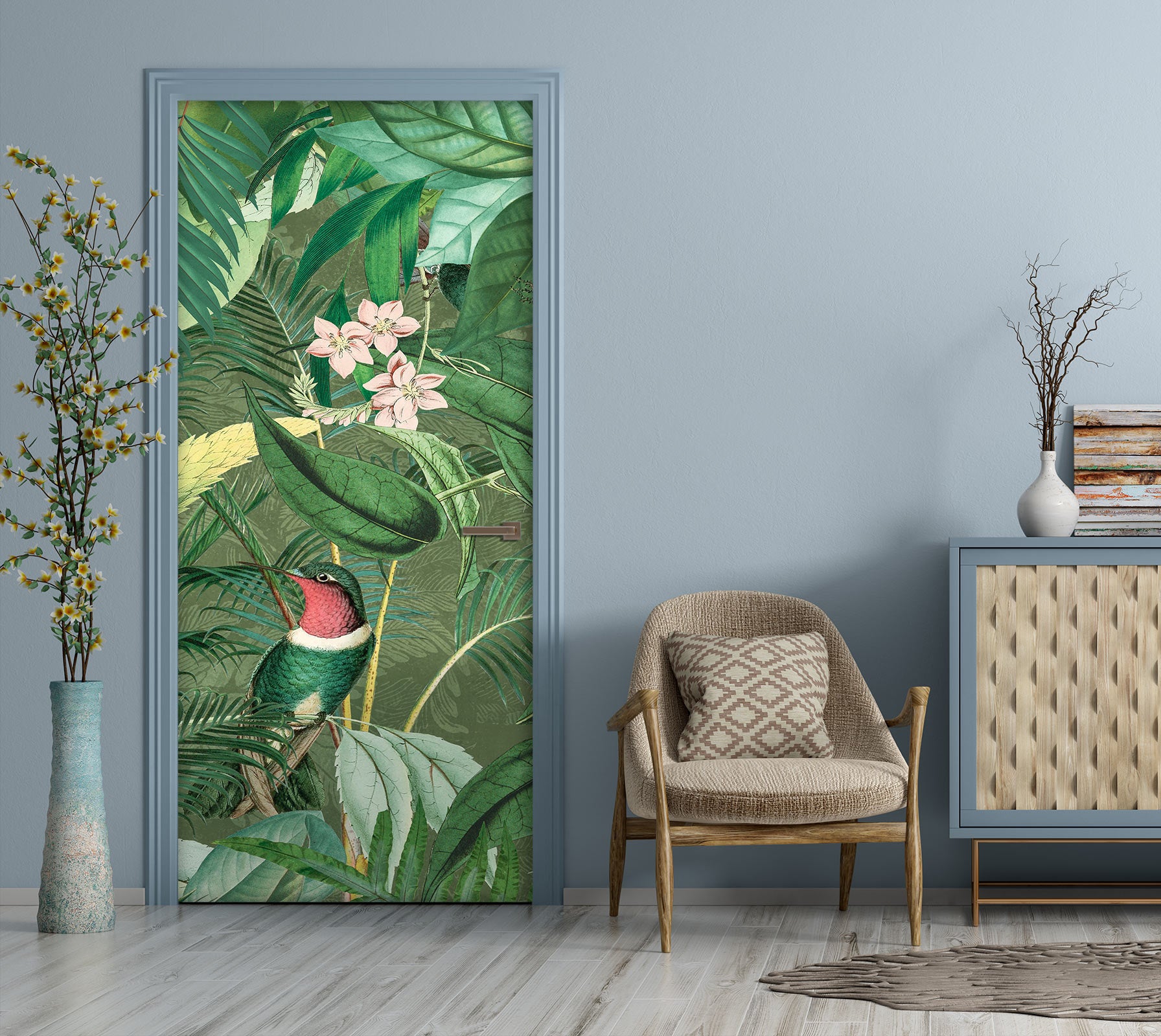 3D Green Bush Bird 11901 Andrea Haase Door Mural