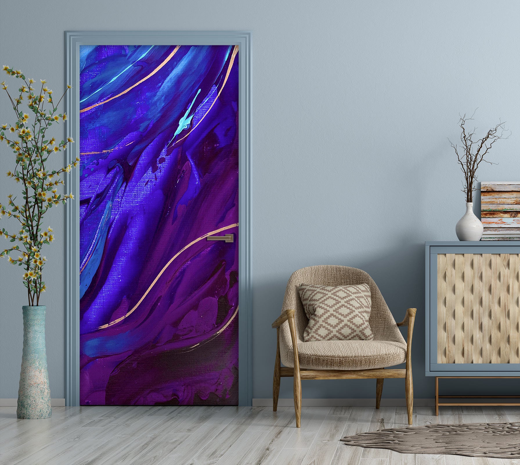 3D Blue Purple 3096 Skromova Marina Door Mural