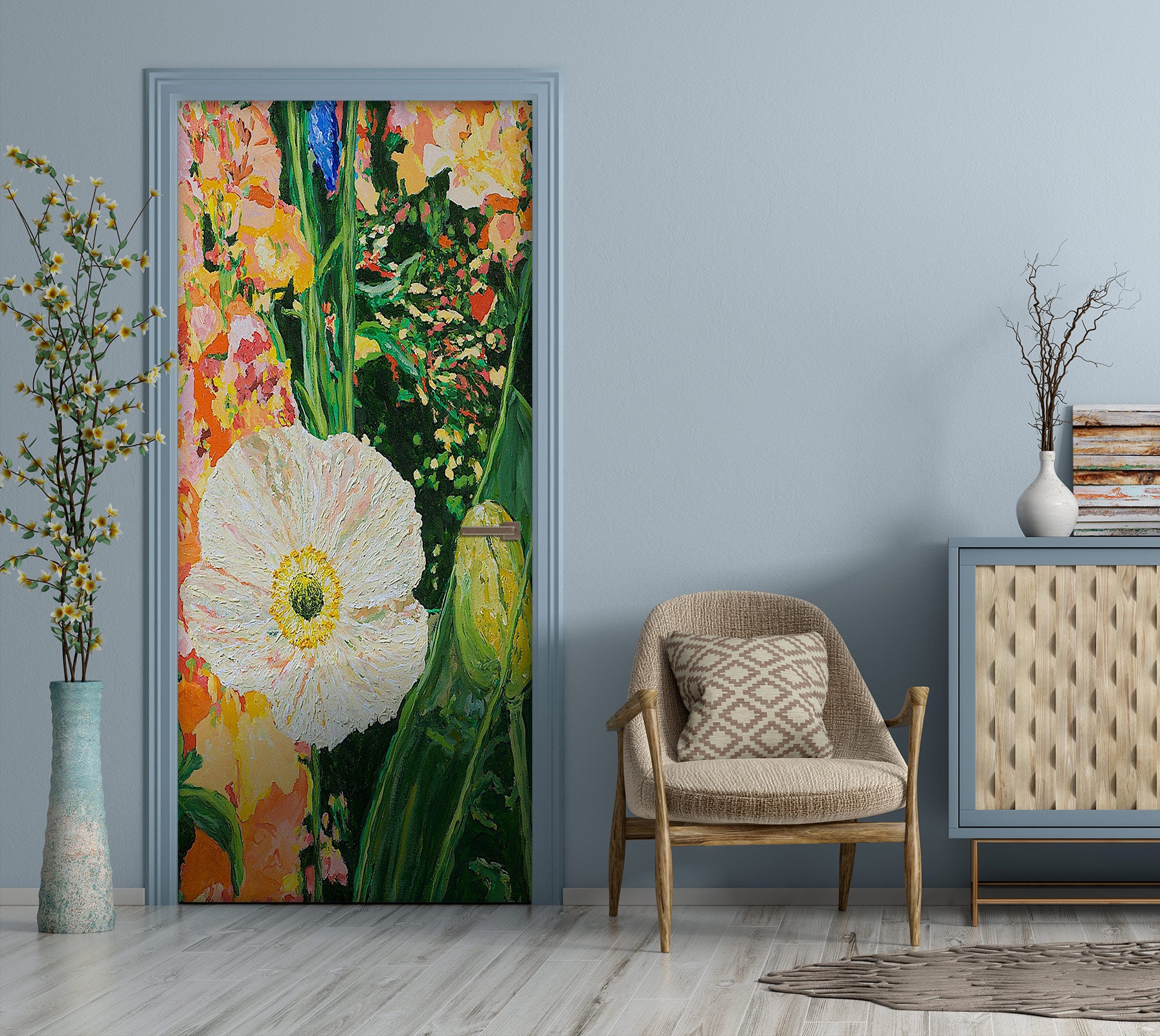 3D White Flowers Clump 9366 Allan P. Friedlander Door Mural