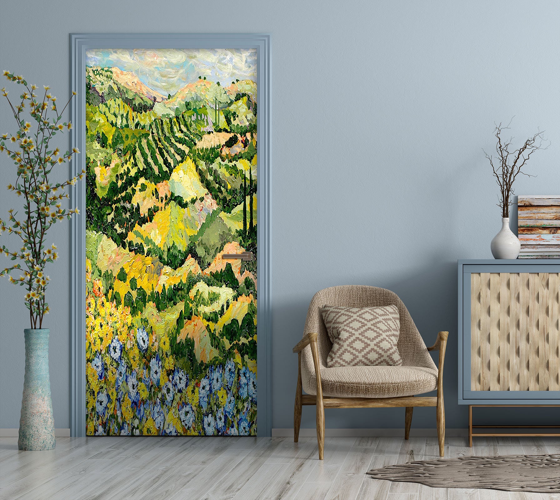 3D Field Blue Flowers 9328 Allan P. Friedlander Door Mural