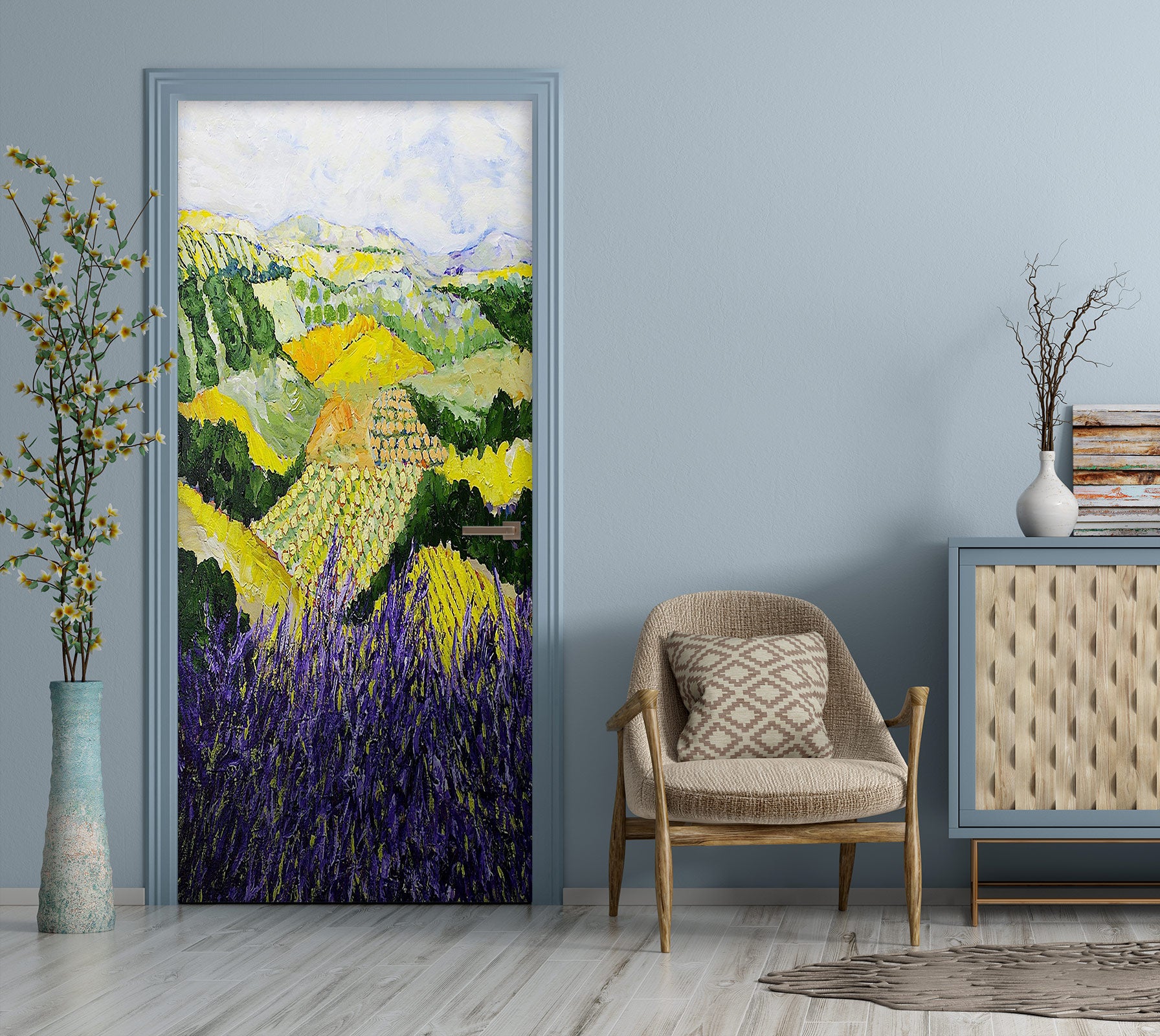 3D Hillside Field Purple Flowers 9320 Allan P. Friedlander Door Mural