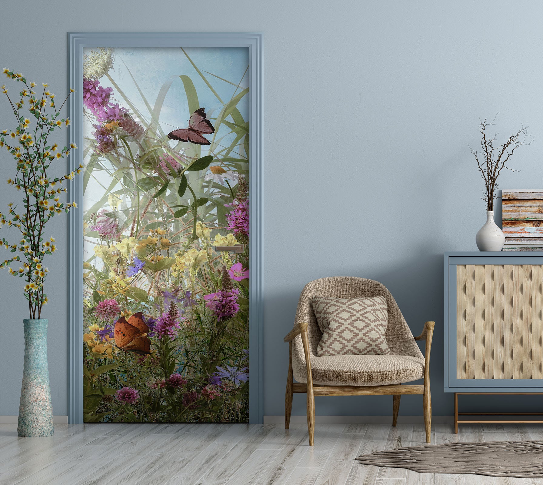 3D Flowers Bush Bird 107188 Beth Sheridan Door Mural