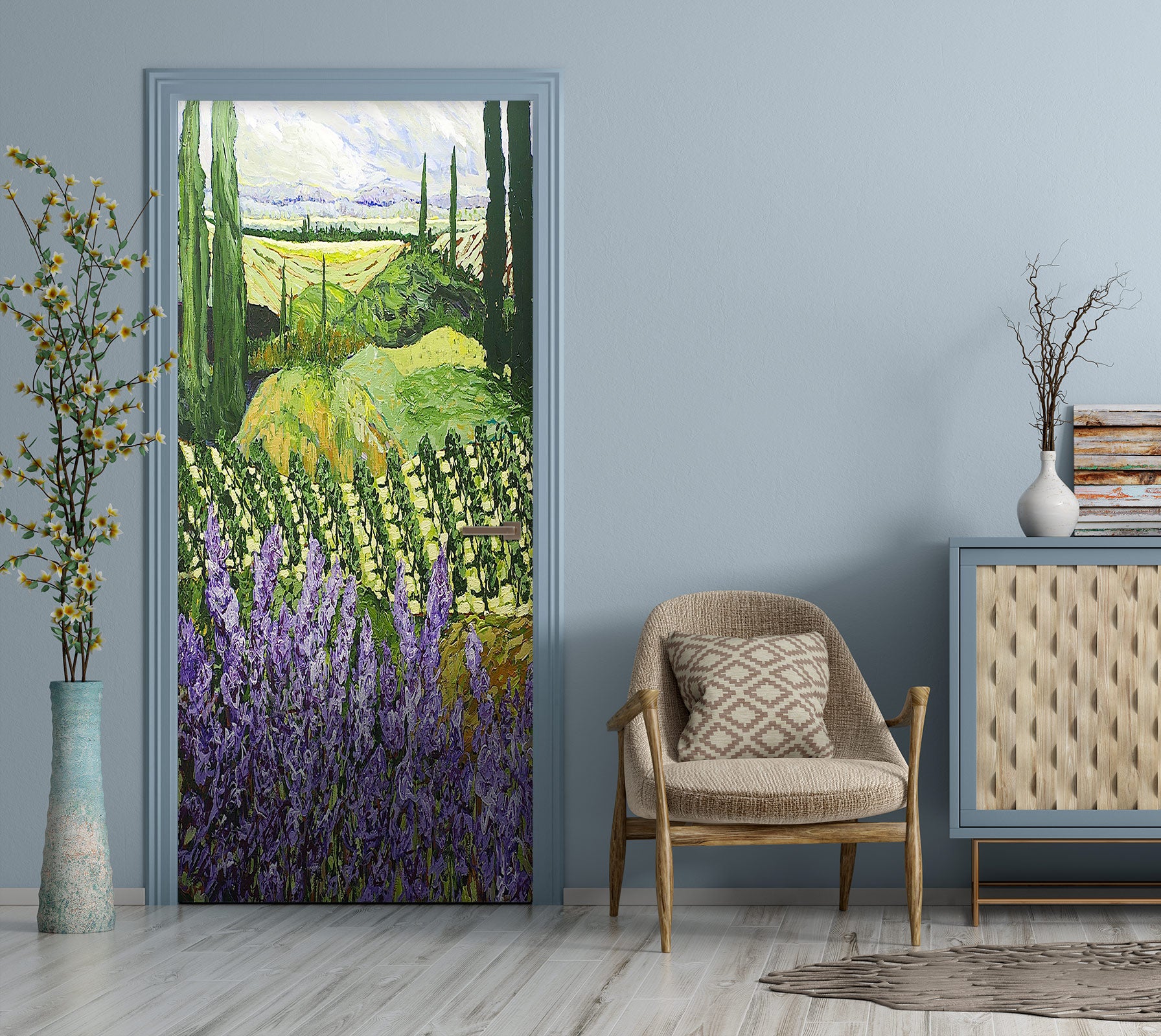 3D Purple Flowers Field 9316 Allan P. Friedlander Door Mural