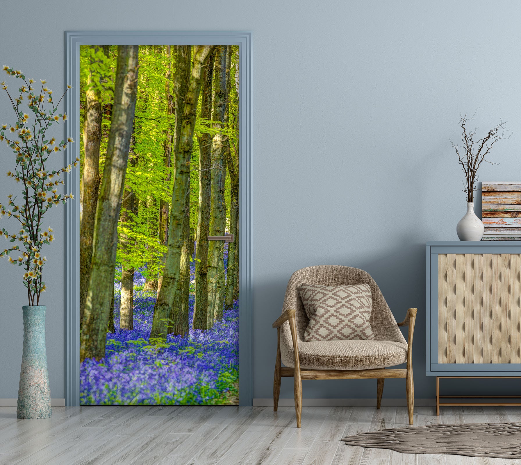 3D Forest Blue Flowers 10635 Assaf Frank Door Mural