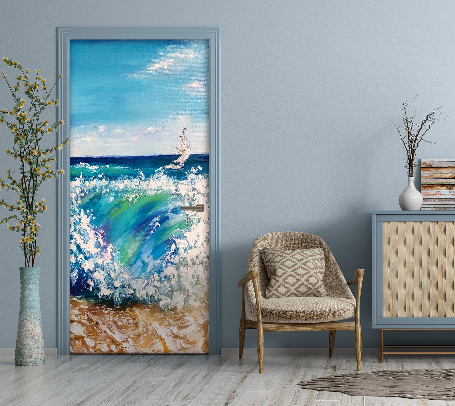 3D Blue Spray 3168 Skromova Marina Door Mural