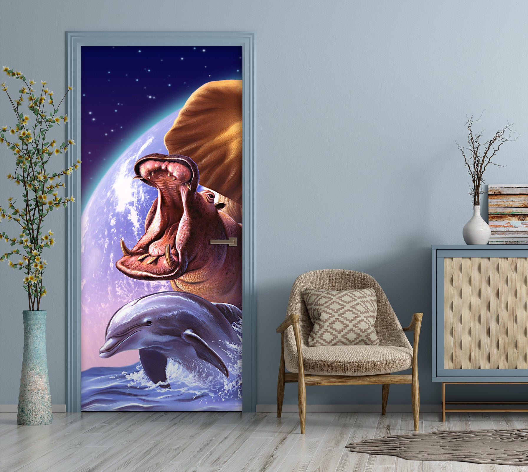 3D Earth Dolphin Hippo 112161 Jerry LoFaro Door Mural